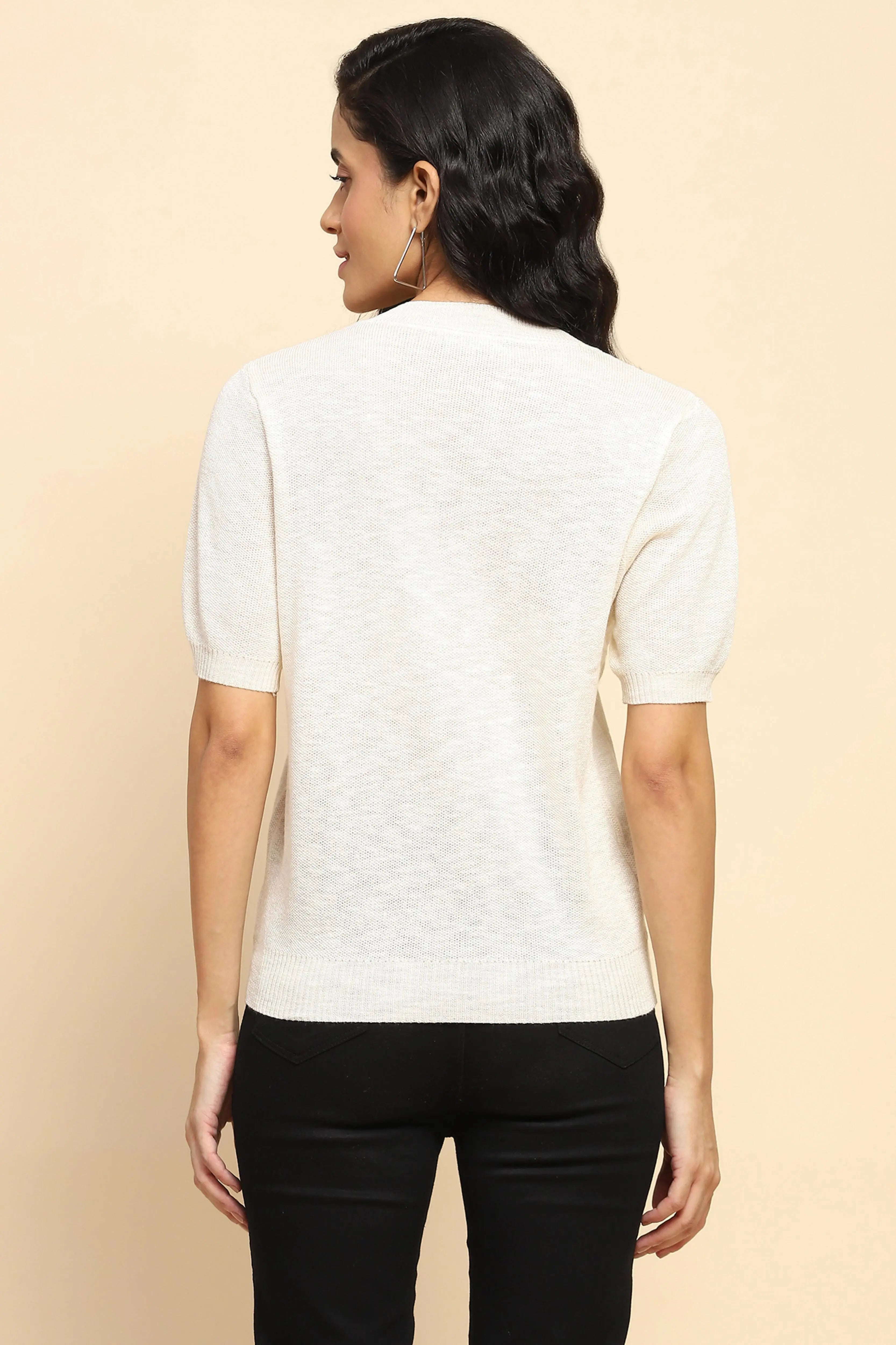 Cream Embellished Viscose Top - Global Republic