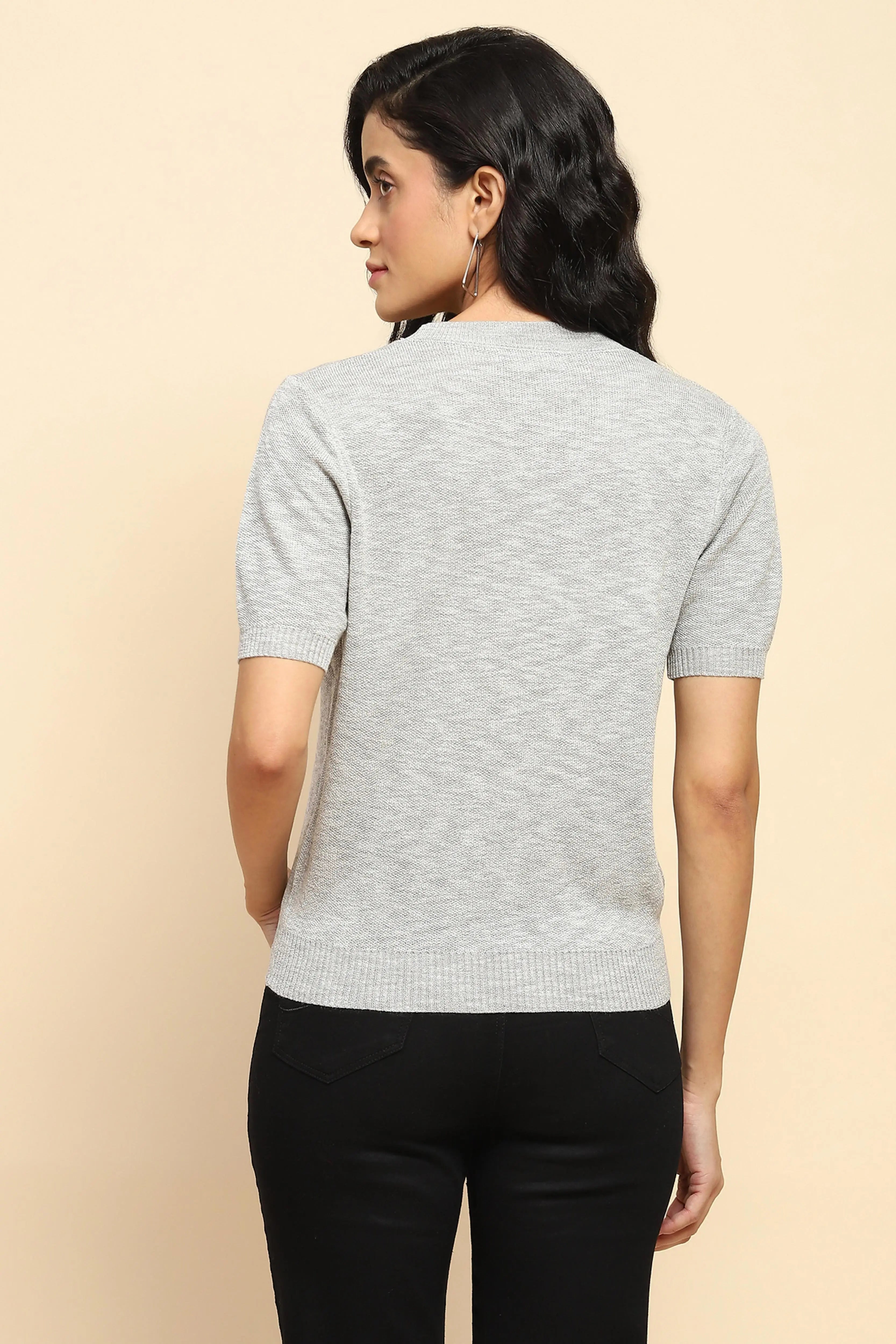 Grey Embellished Viscose Top - Global Republic