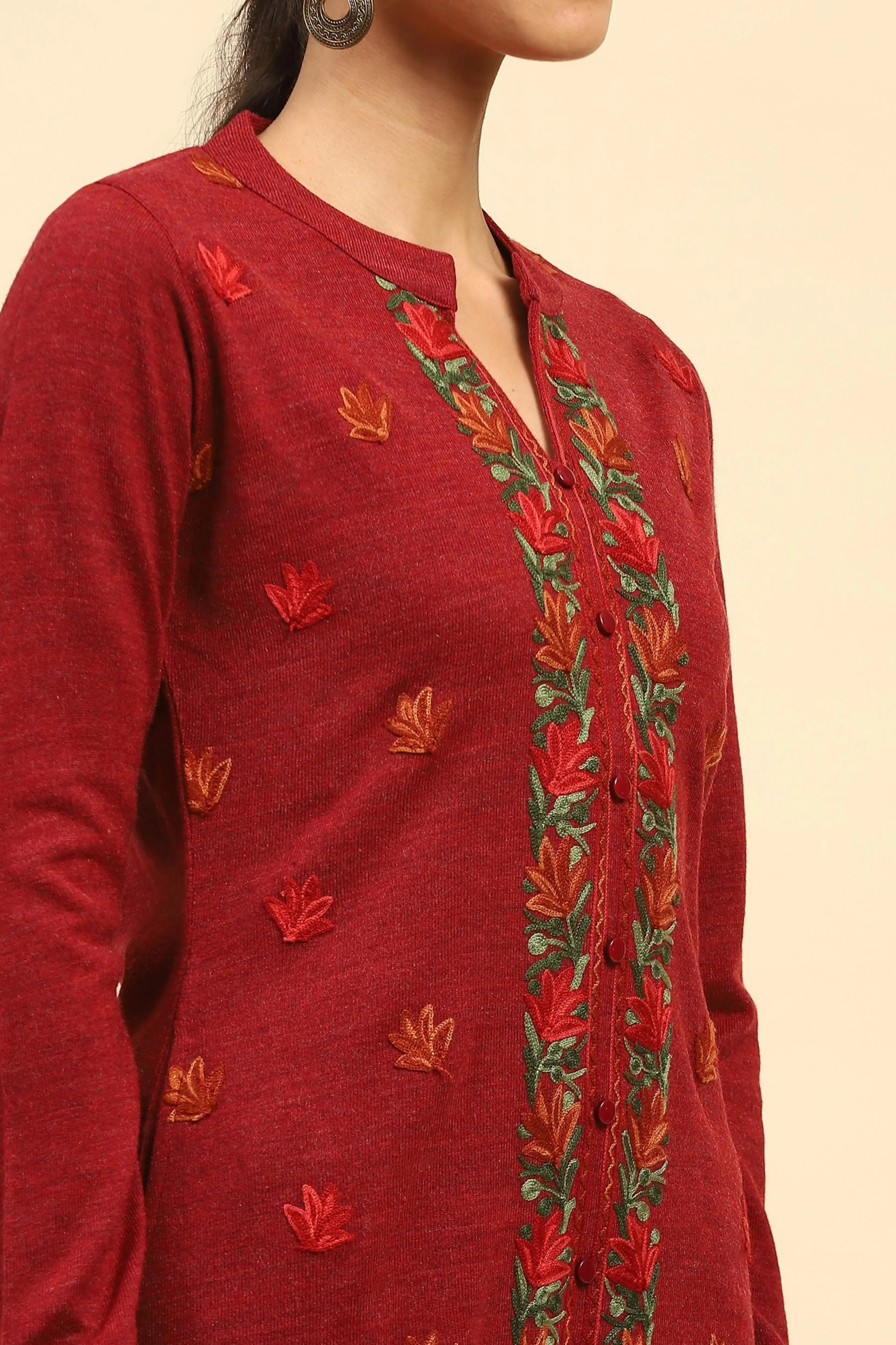 Rust Woolen Embroidered Kurta - Global Republic
