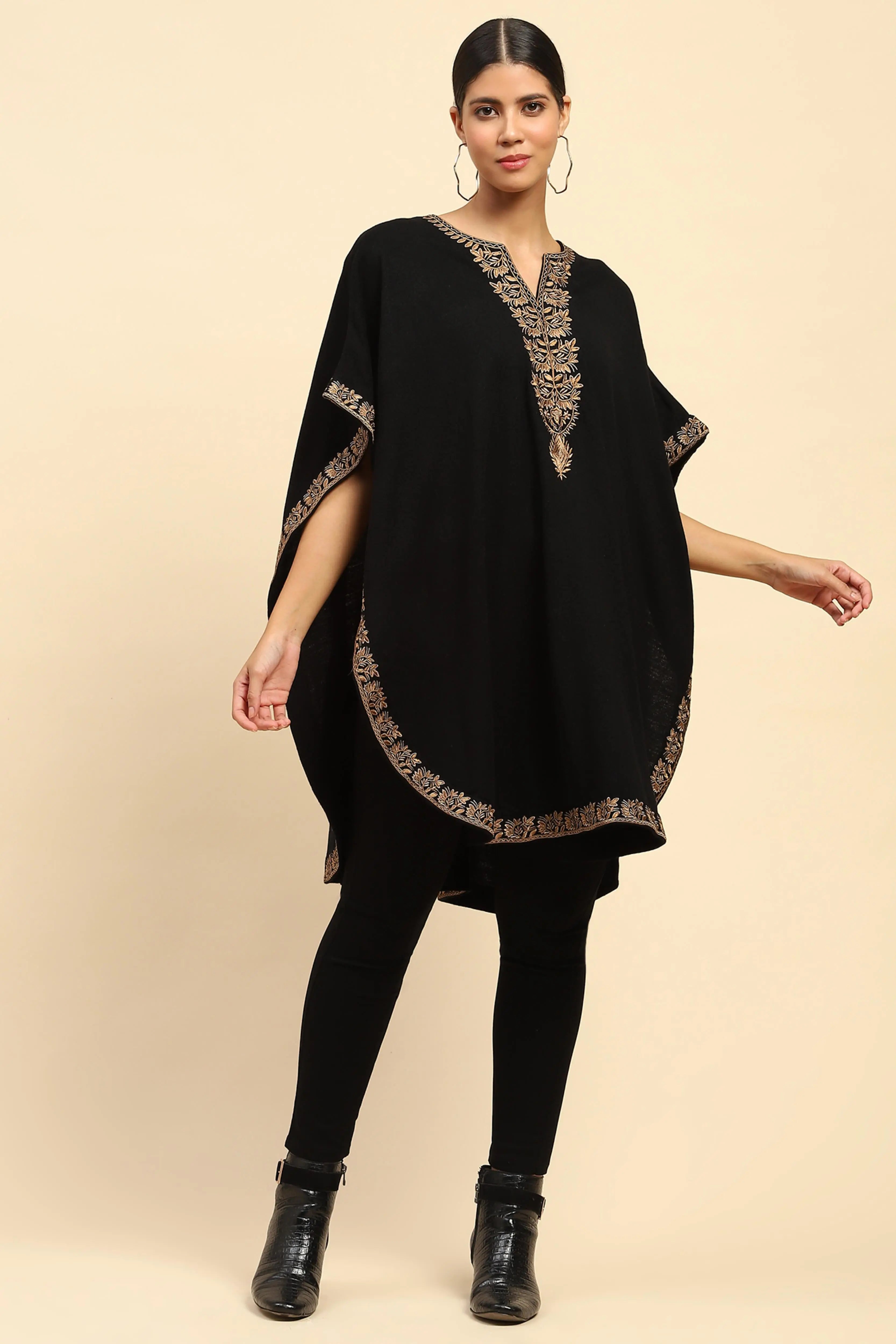 Black Woolen Embroidered Cape