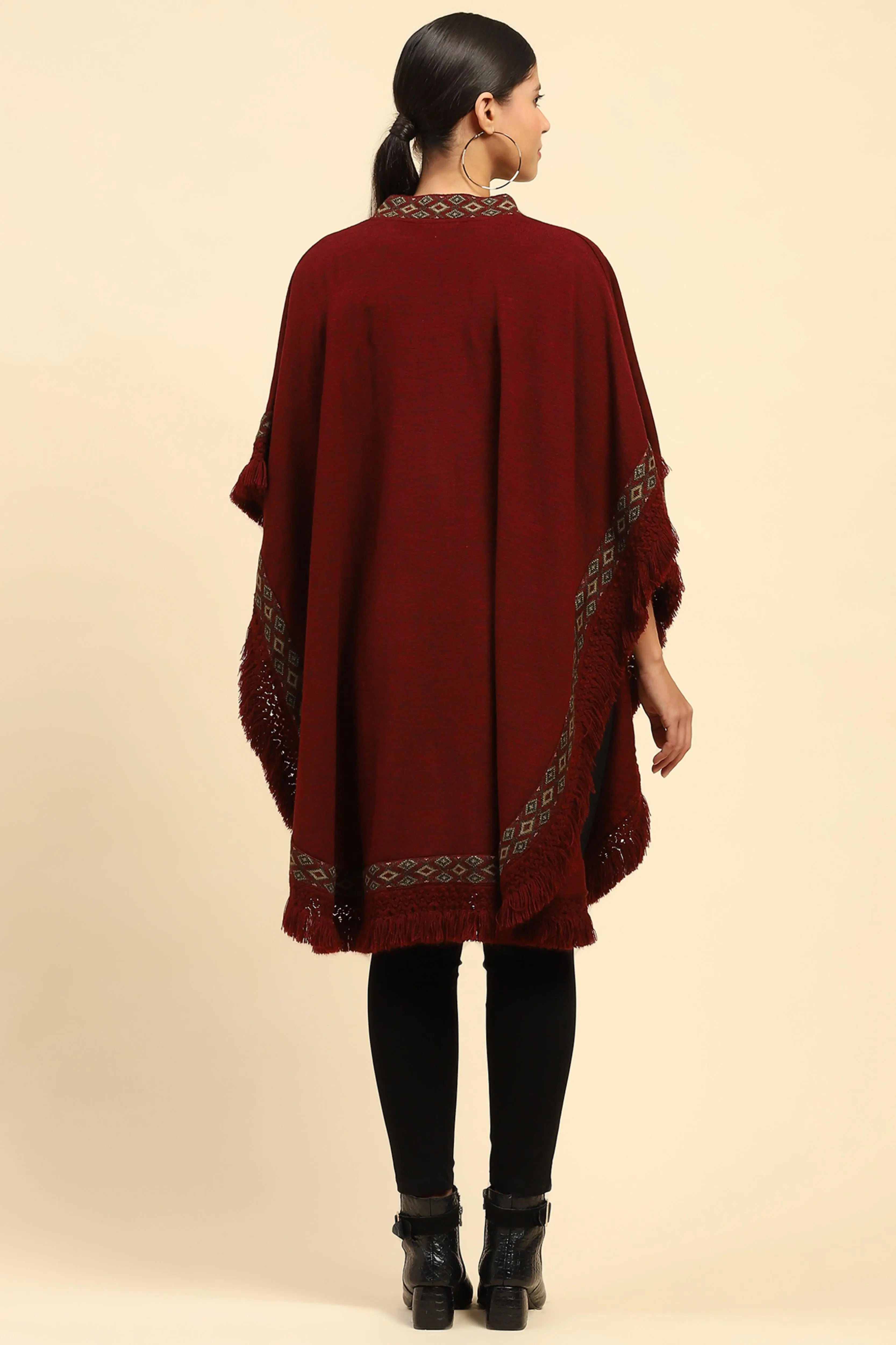 Maroon Woolen Embroidered Cape