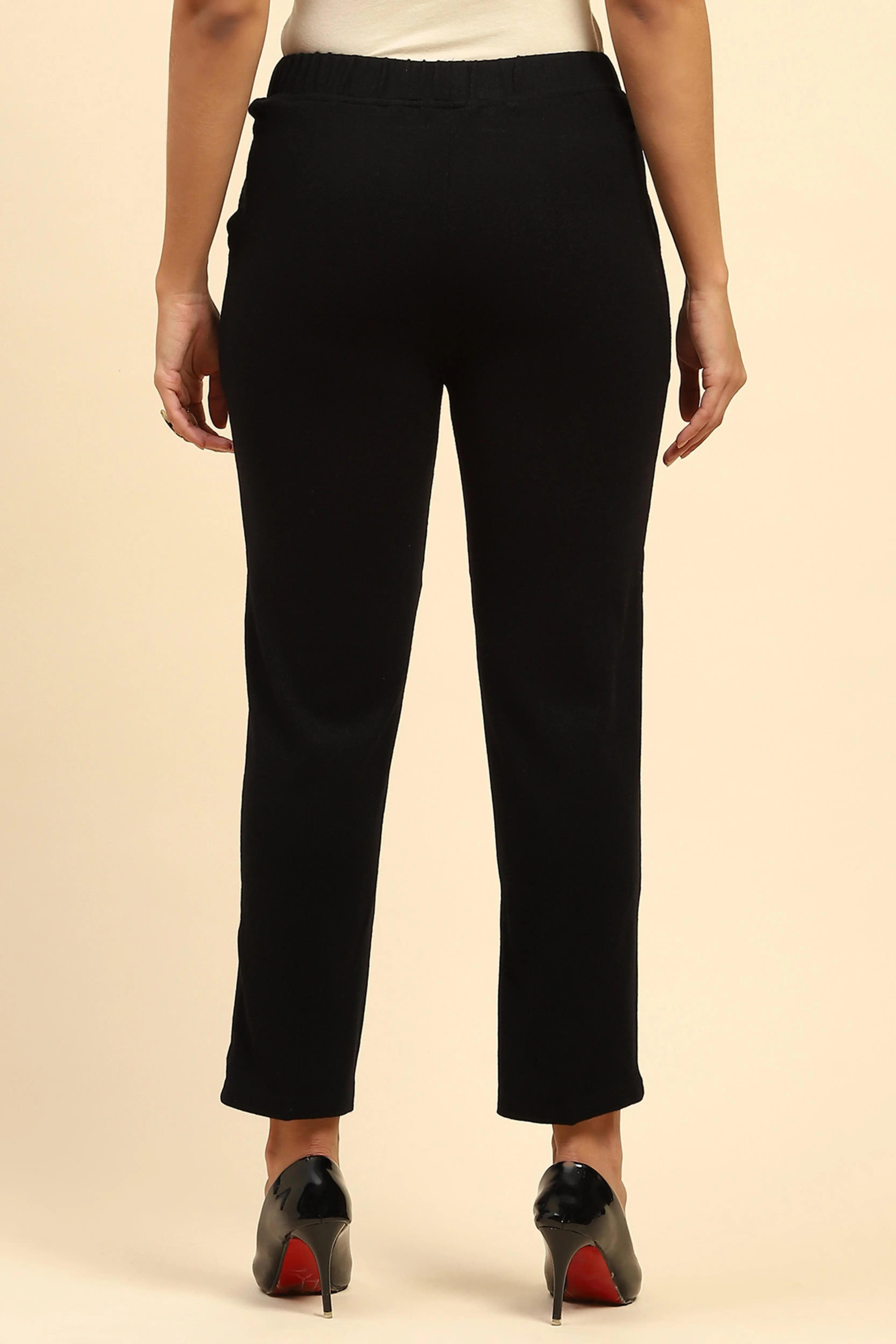 Black Woolen Solid Pant For Winter - Global Republic