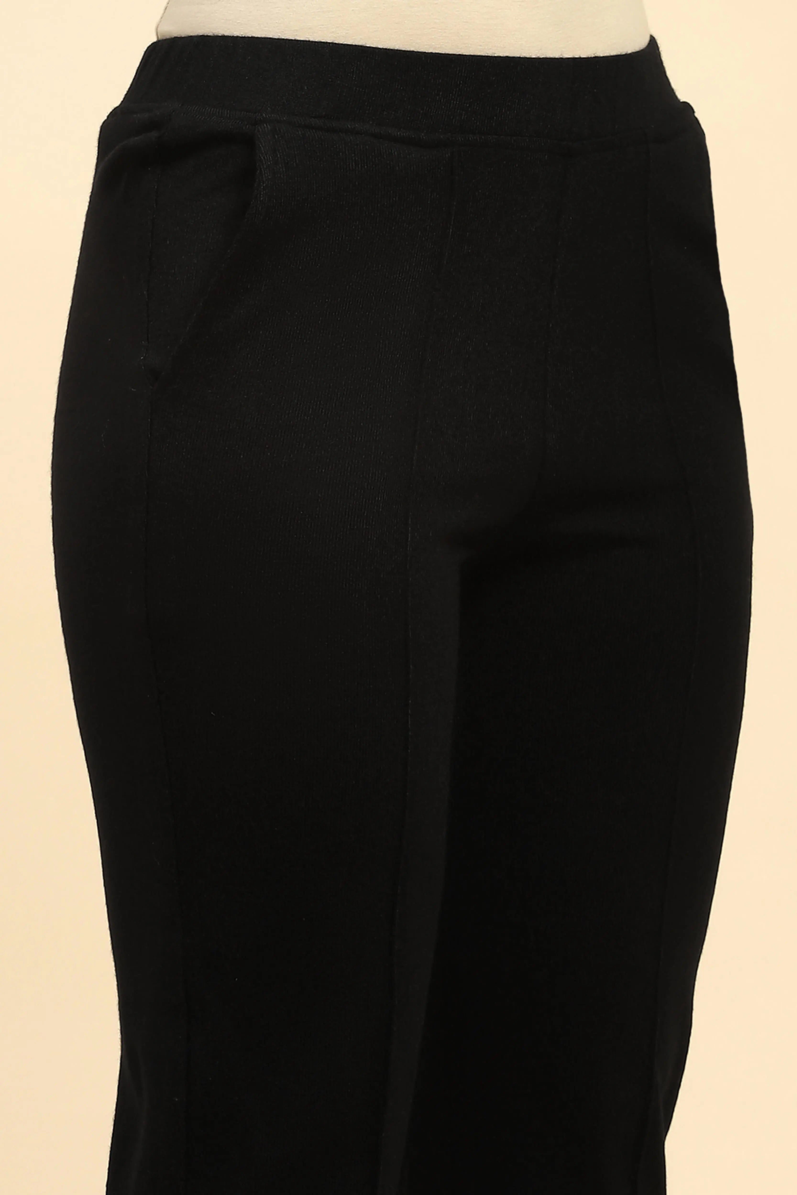 Black Woolen Solid Pant For Winter - Global Republic