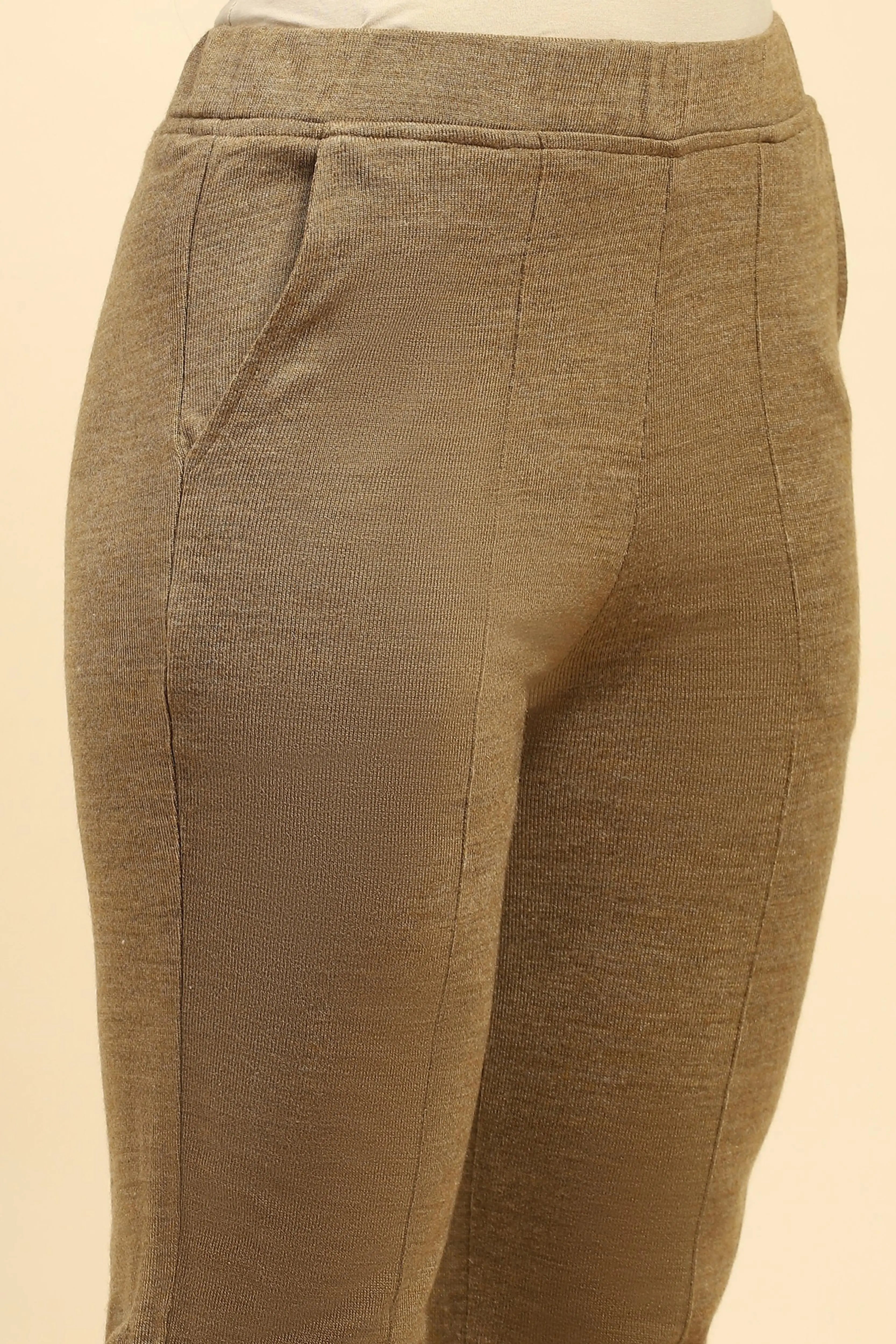 Beige Woolen Solid Pant For Winter - Global Republic