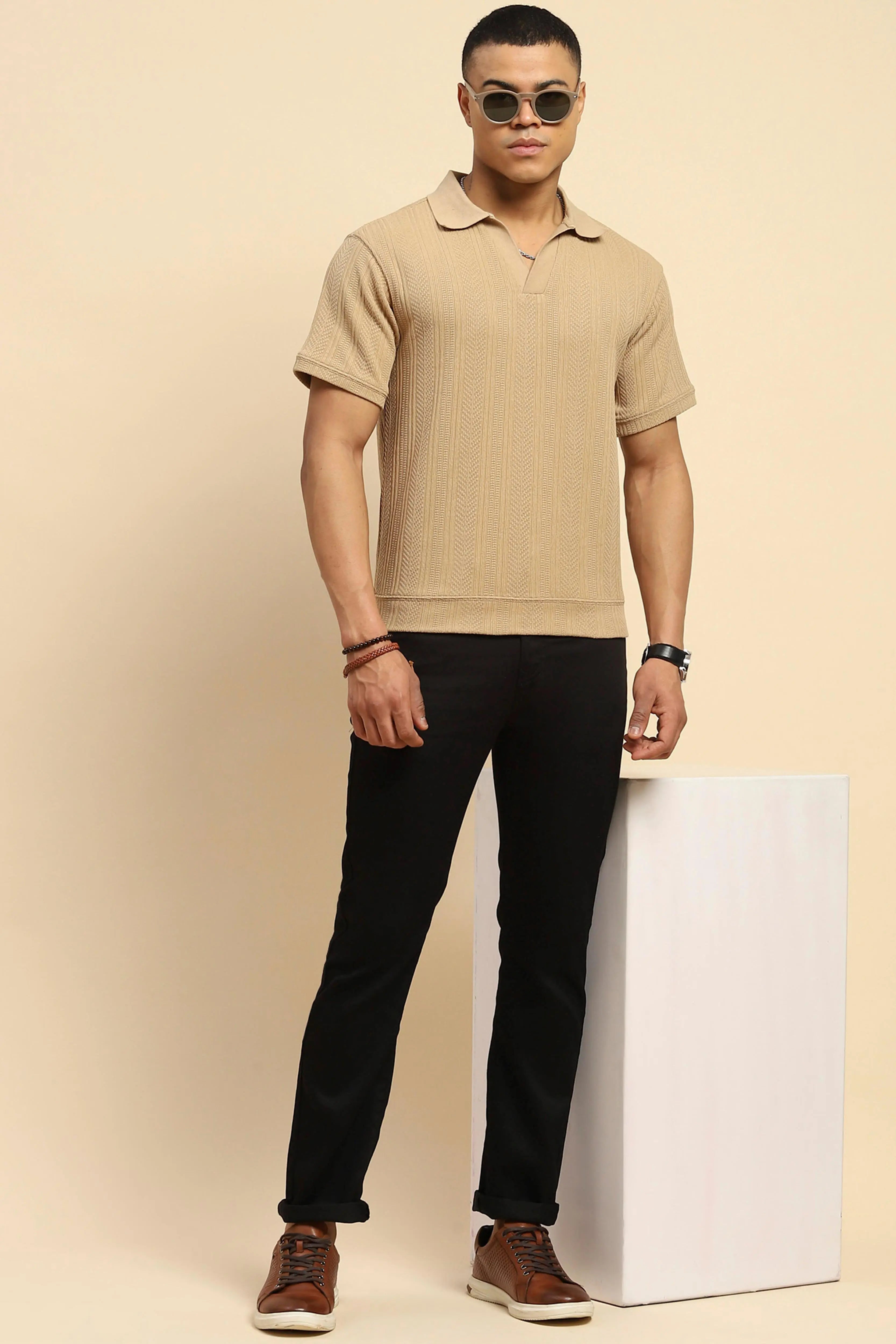 Black Straight Fit Cotton Blend Trouser - Global Republic