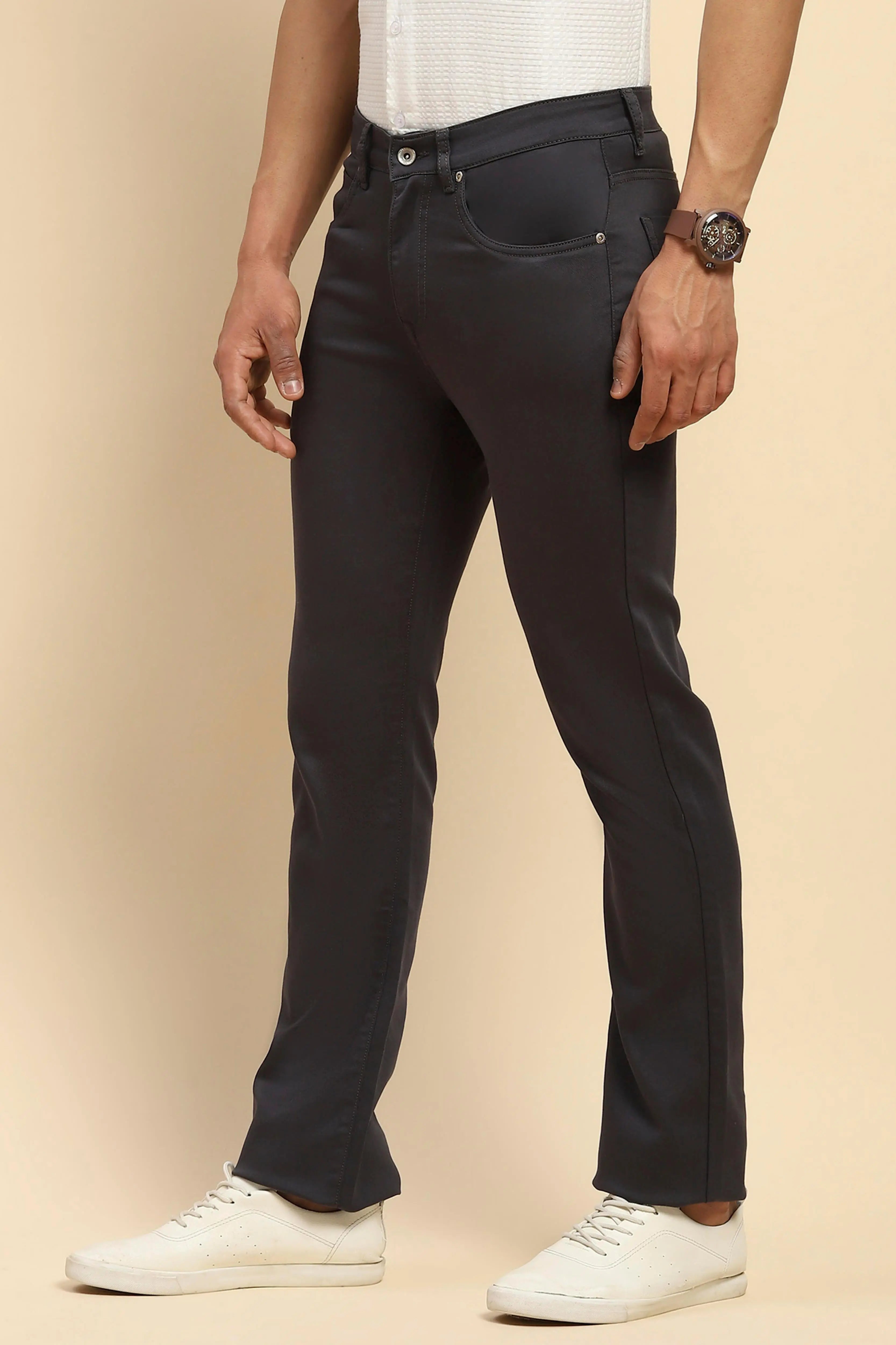 Grey Cotton Blend Straight Fit Trouser - Global Republic