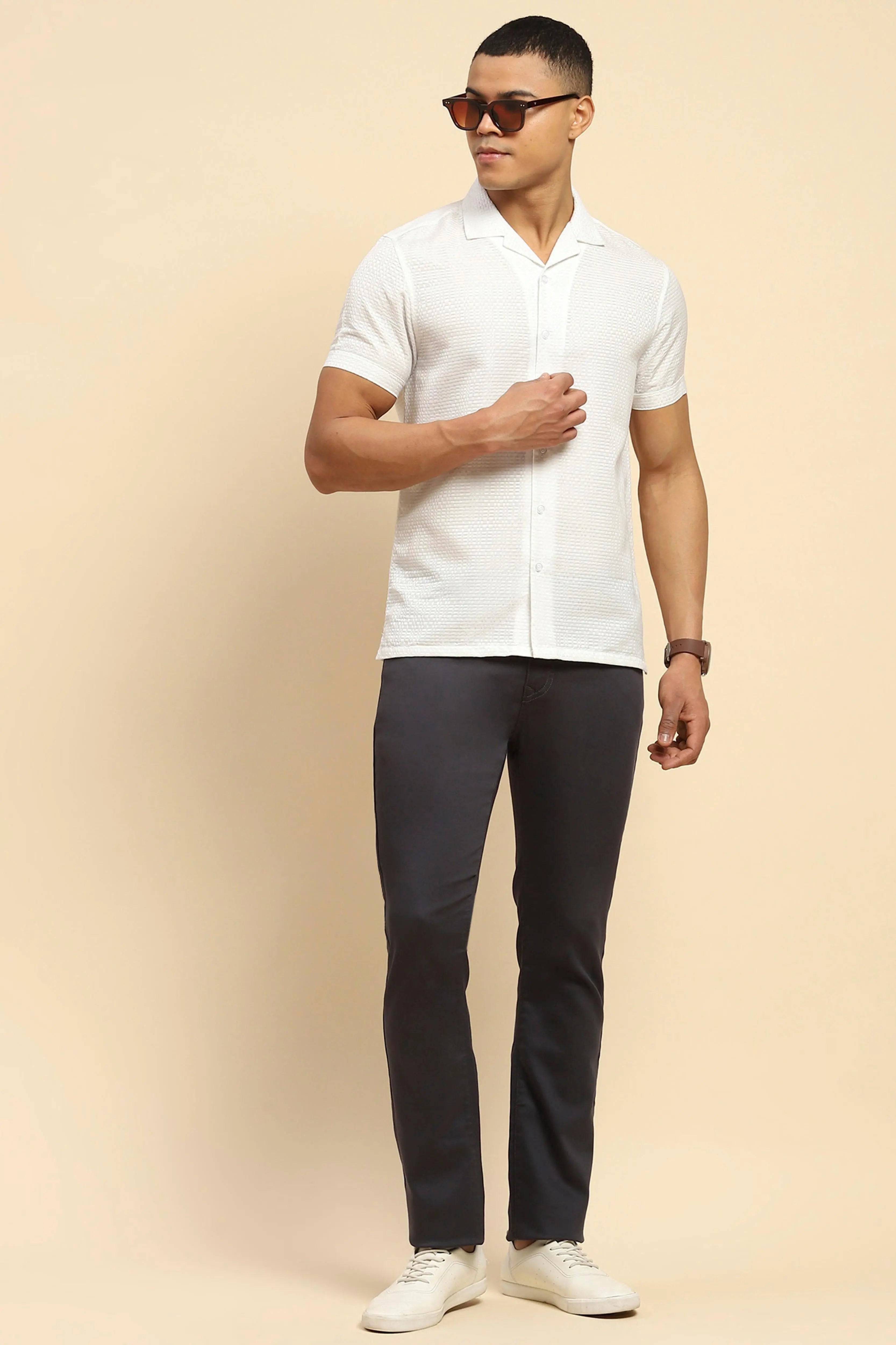 Grey Cotton Blend Straight Fit Trouser - Global Republic
