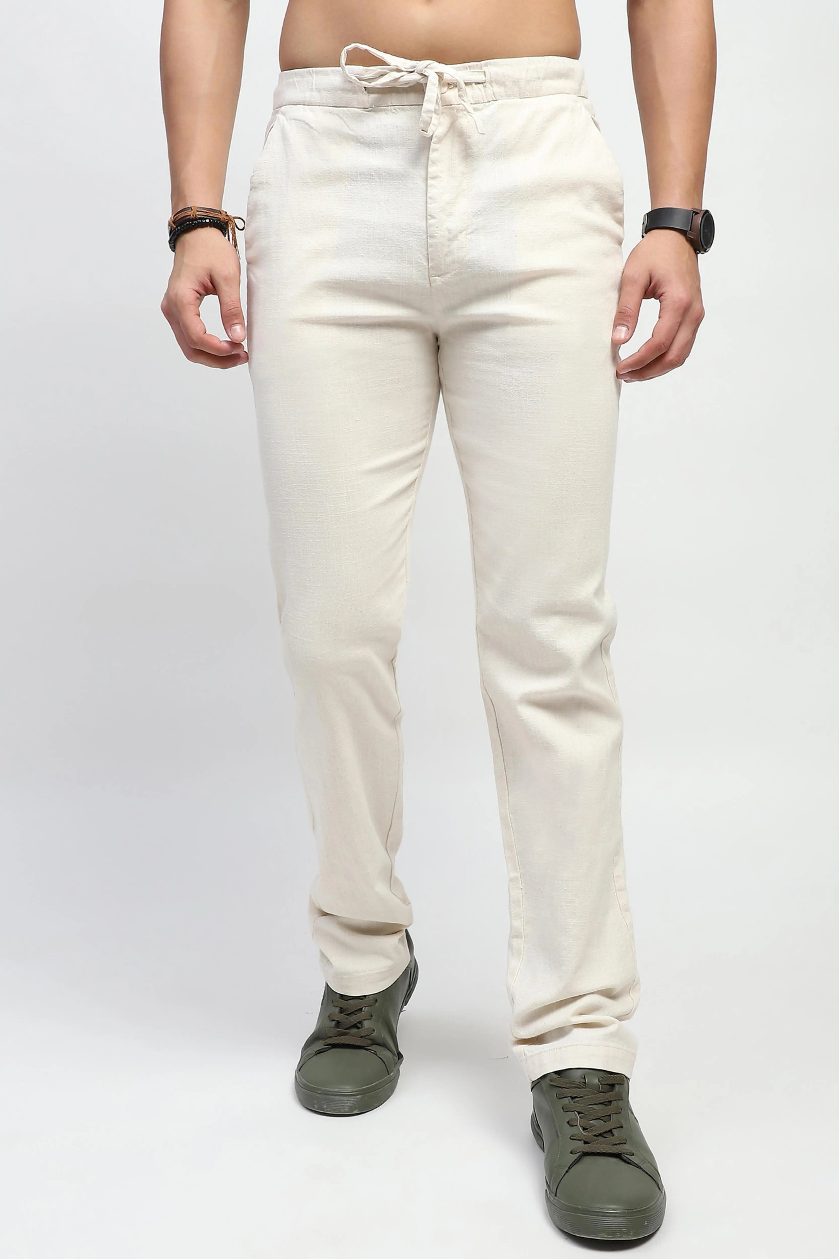 Natural Solid Cotton Trouser - Global Republic