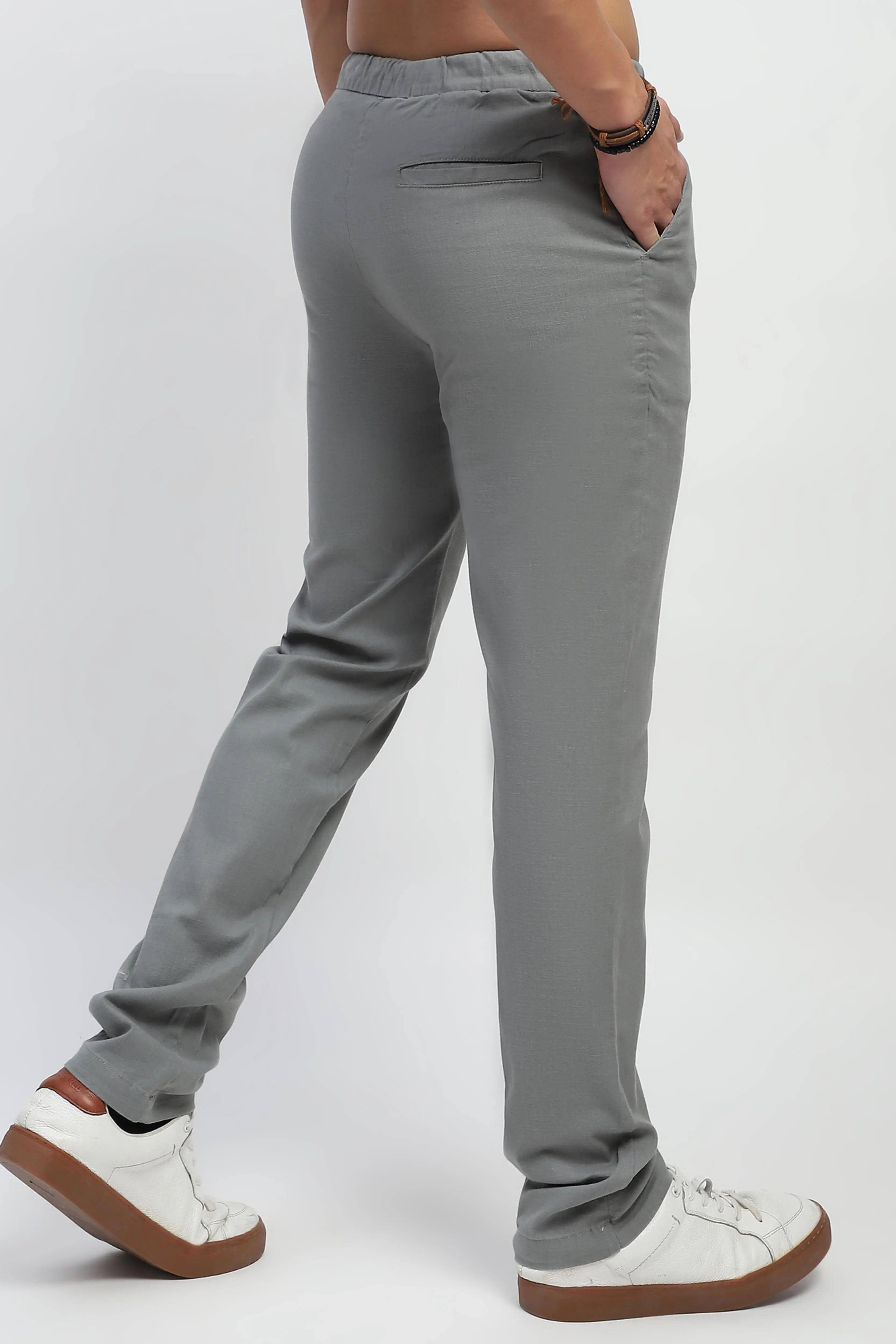 Olive Solid Cotton Regular Fit Trouser - Global Republic