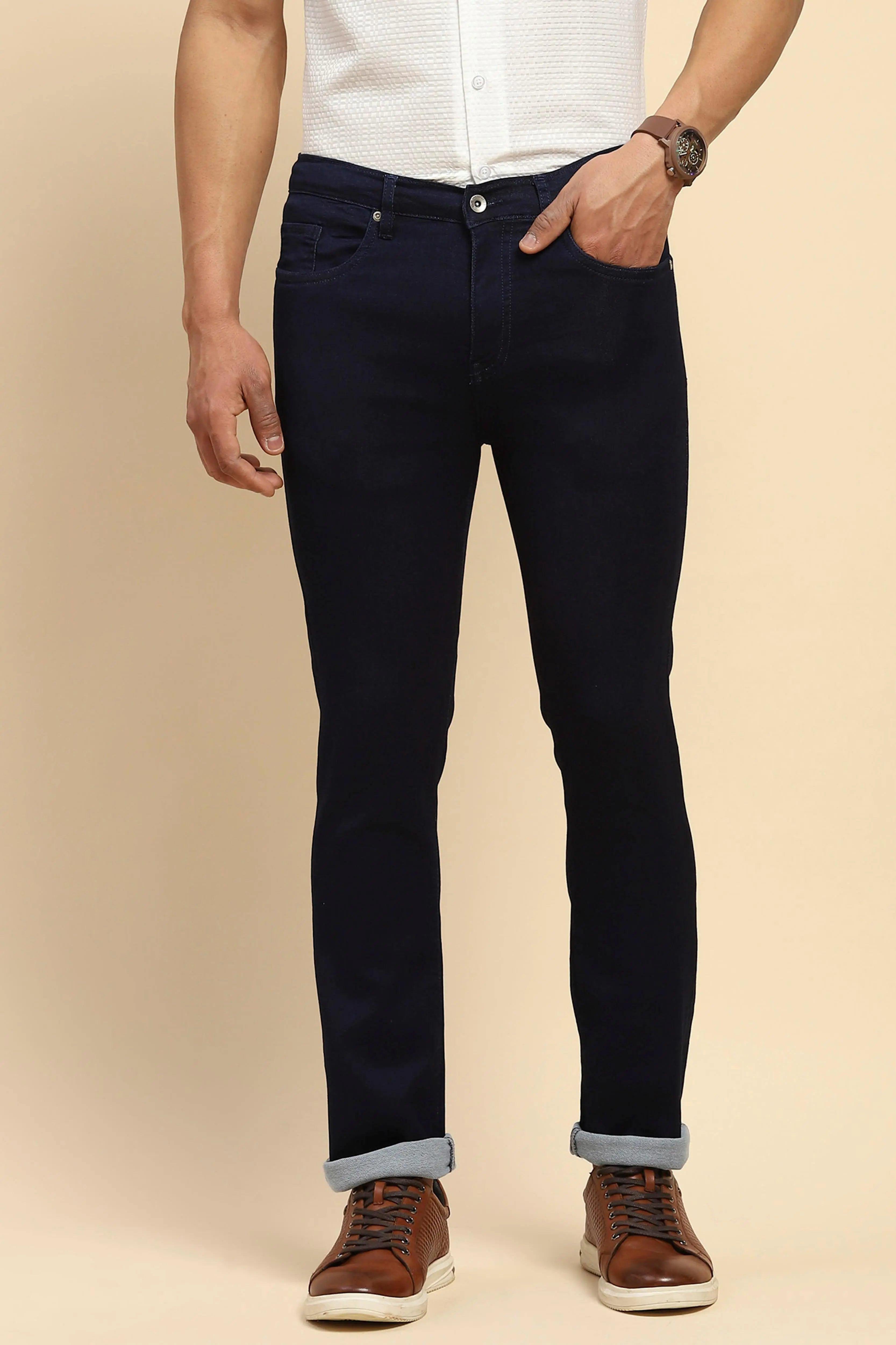 Blue Straight Fit Cotton Blend  Jeans - Global Republic