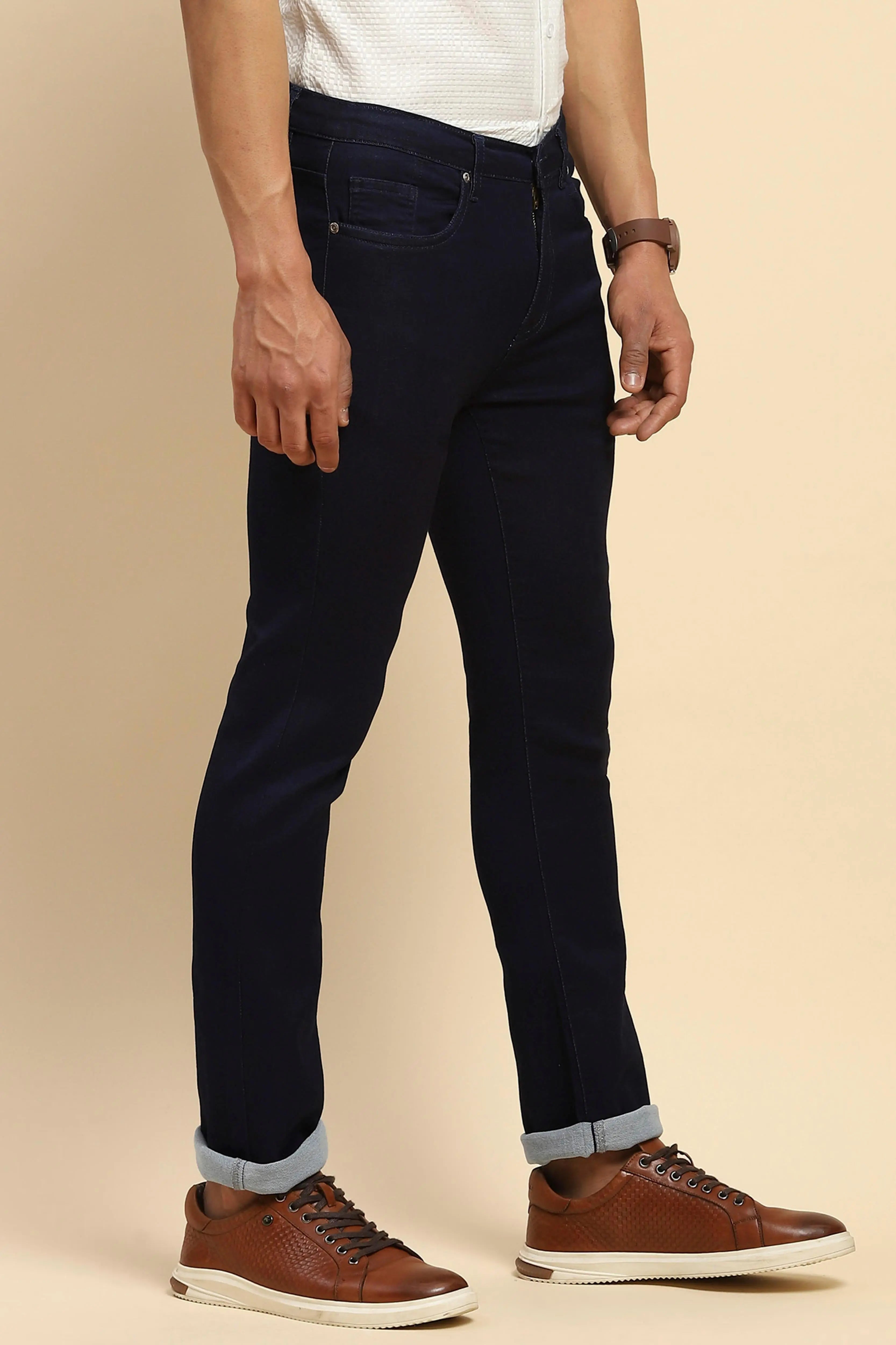 Blue Straight Fit Cotton Blend  Jeans - Global Republic