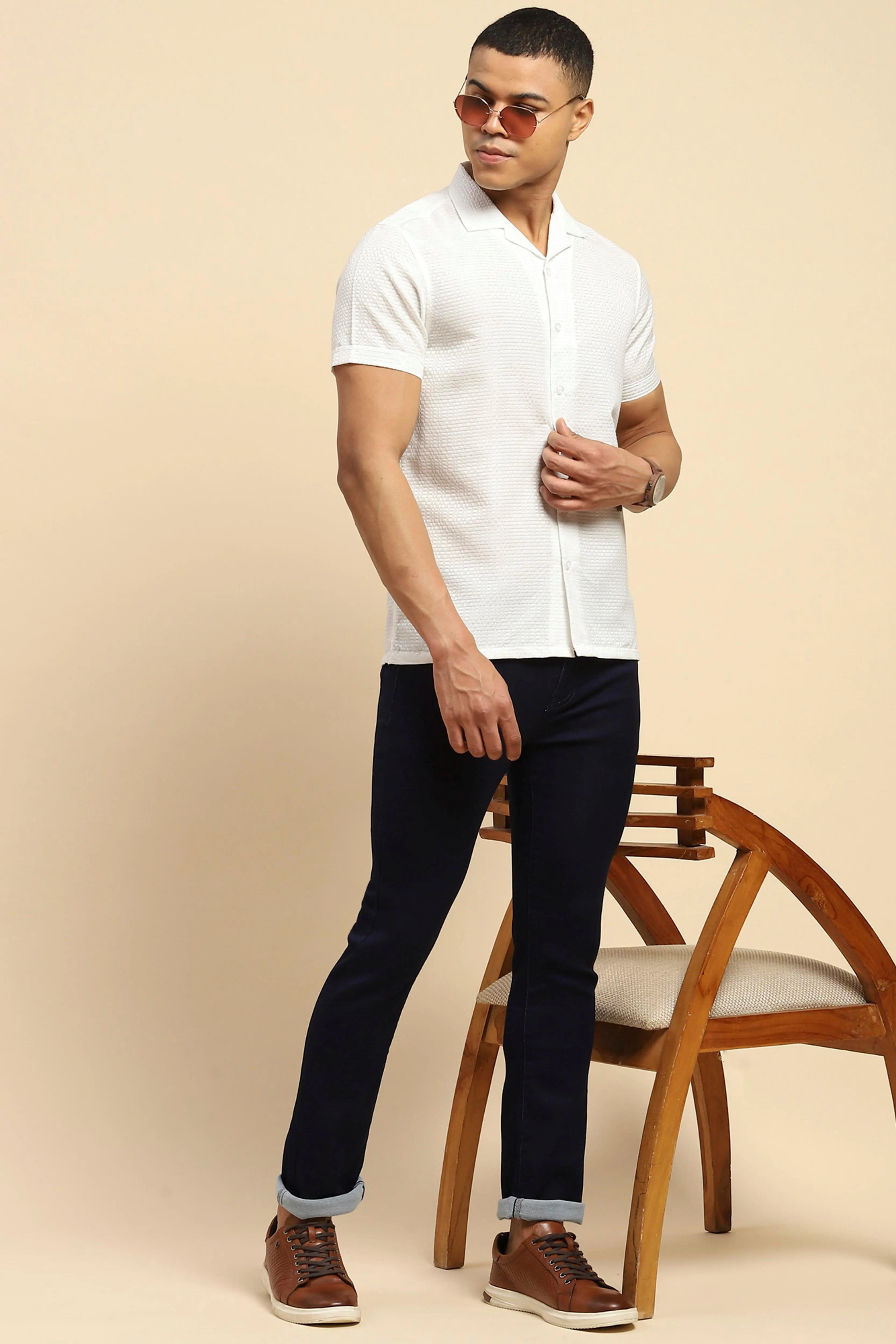 Blue Straight Fit Cotton Blend Jeans - Global Republic