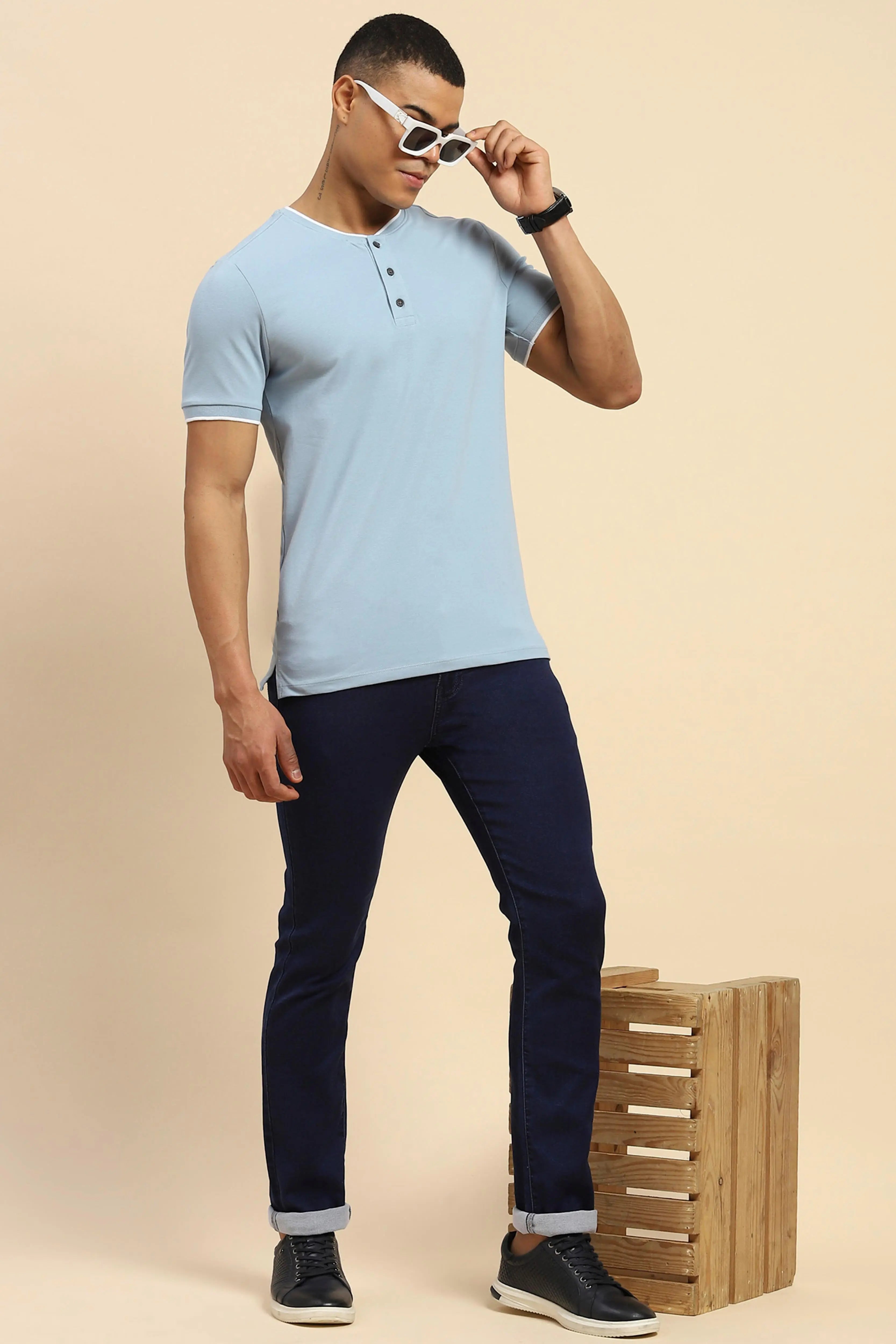 Blue Straight Fit Jeans - Global Republic