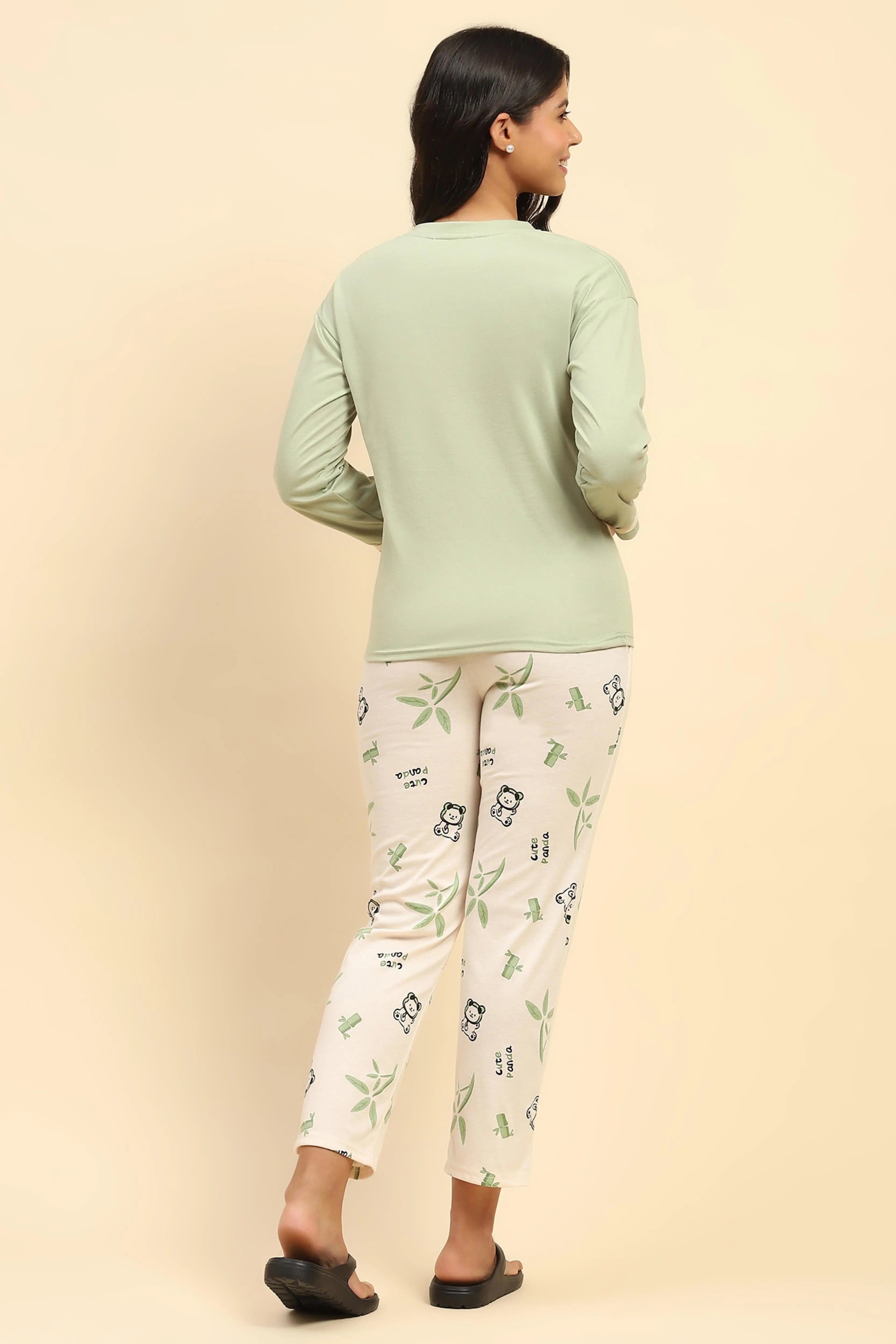 Green Teddy Print Cotton Nightsuit - Global Republic