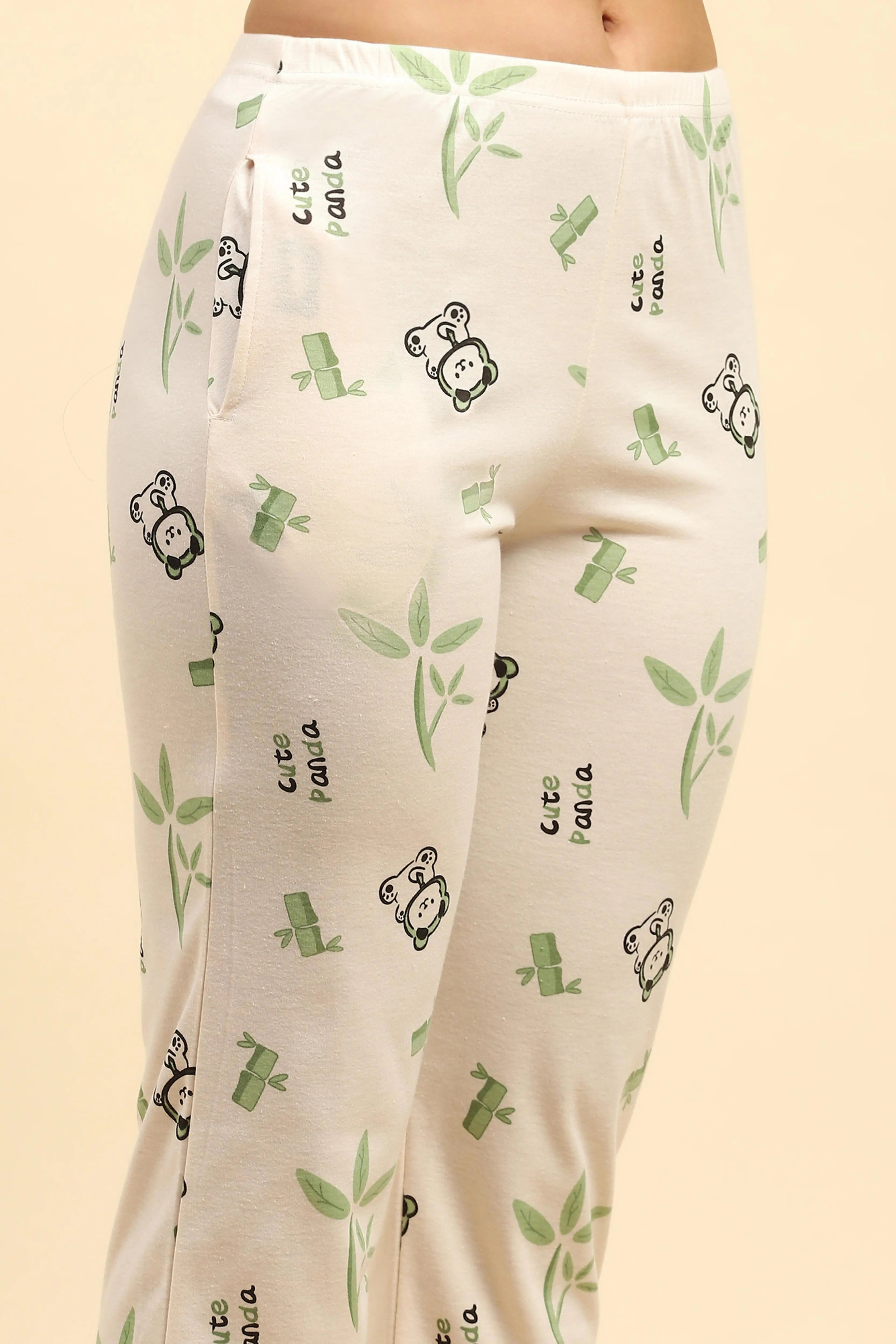 Green Teddy Print Cotton Nightsuit - Global Republic