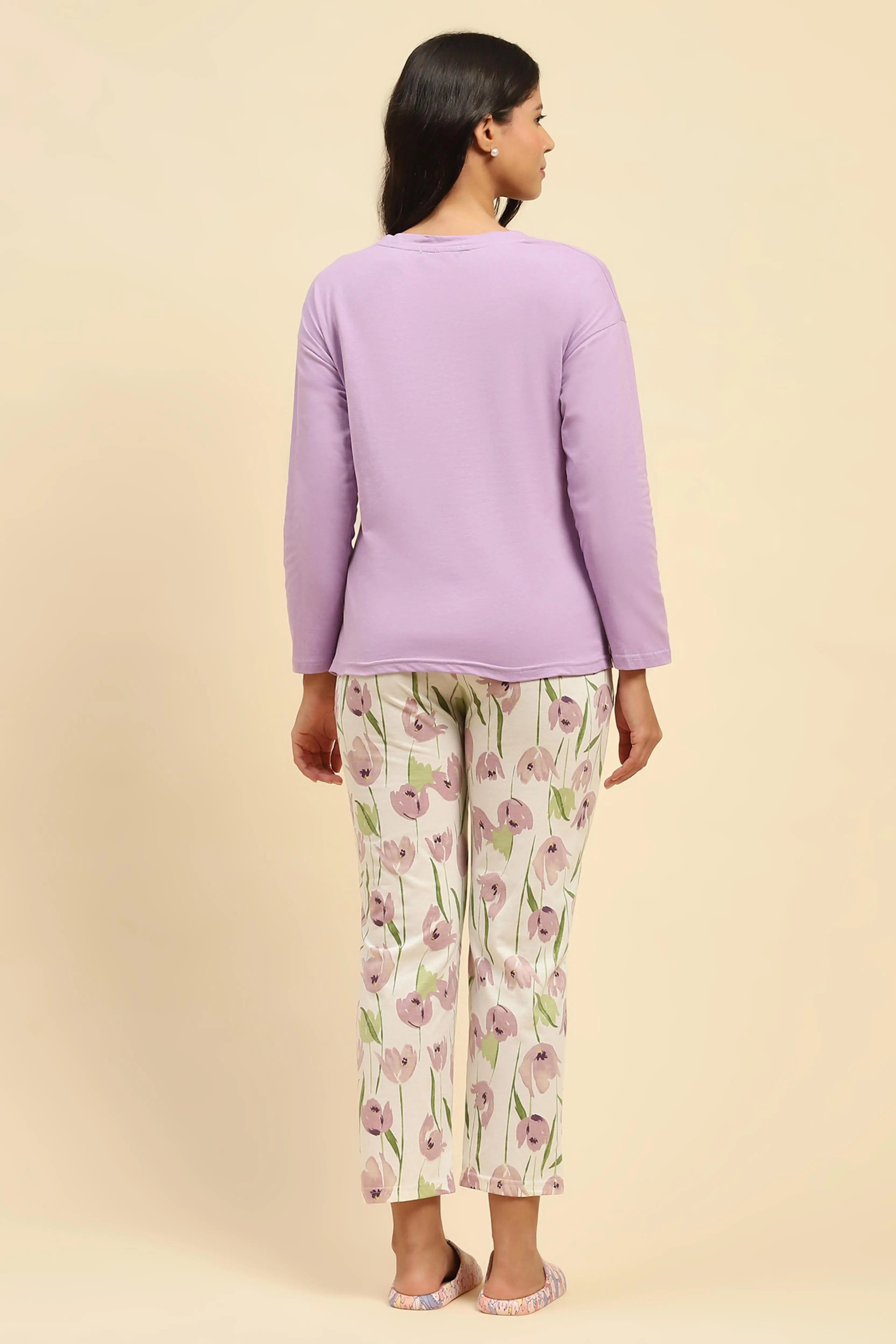 Lavender Floral Cotton Nightsuit - Global Republic