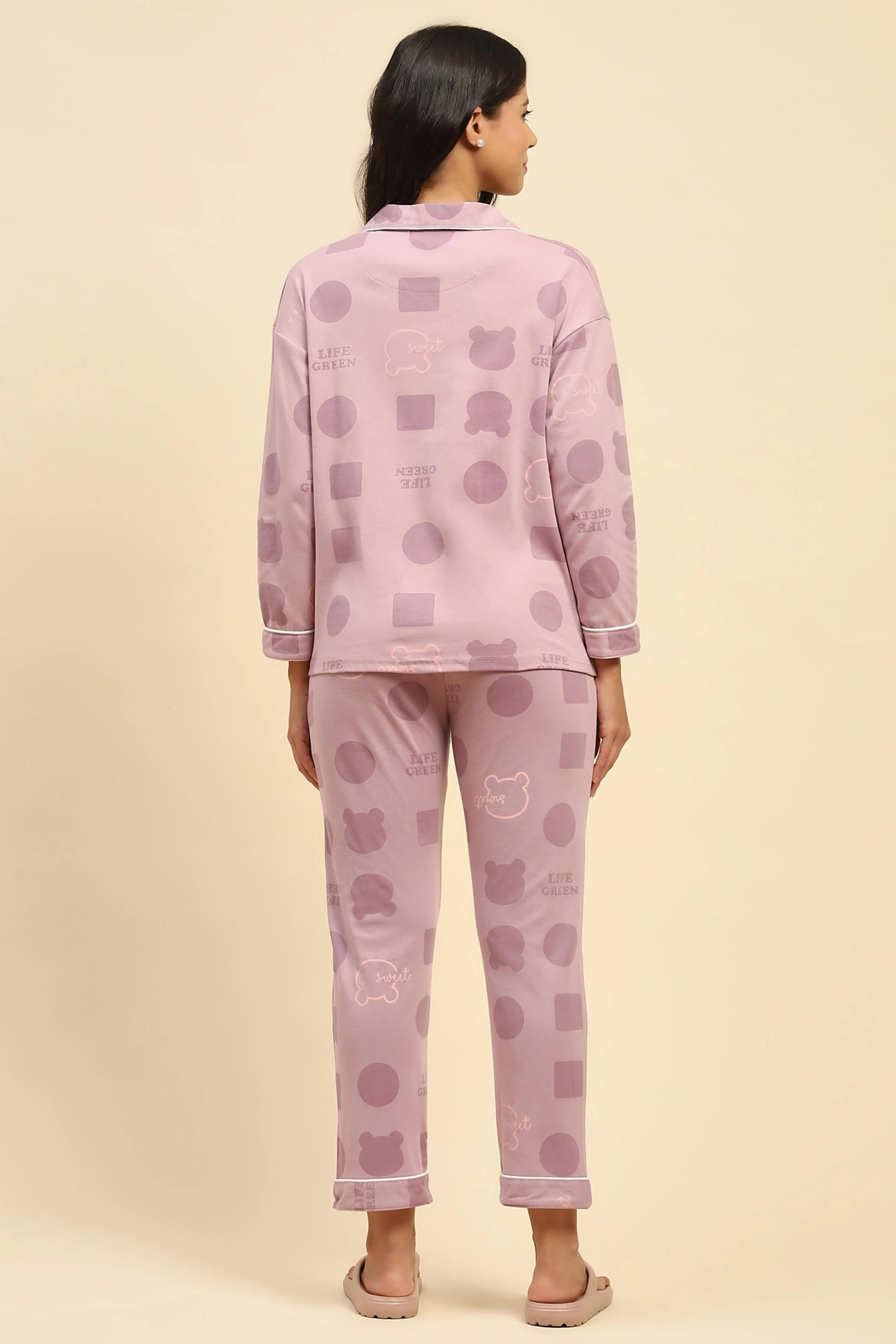 Purple Printed Cotton Blend Nightsuit - Global Republic