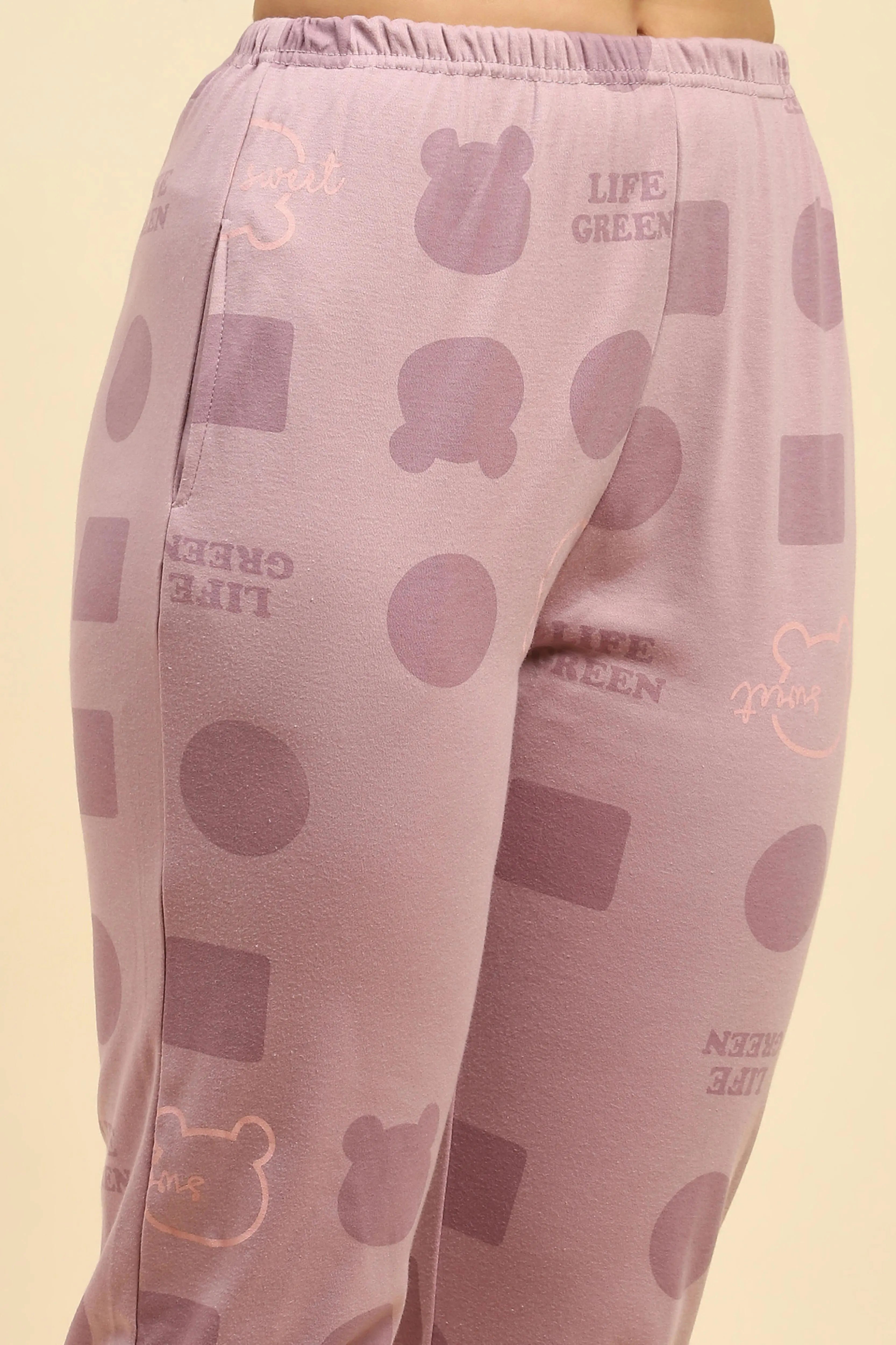 Purple Printed Cotton Blend Nightsuit - Global Republic