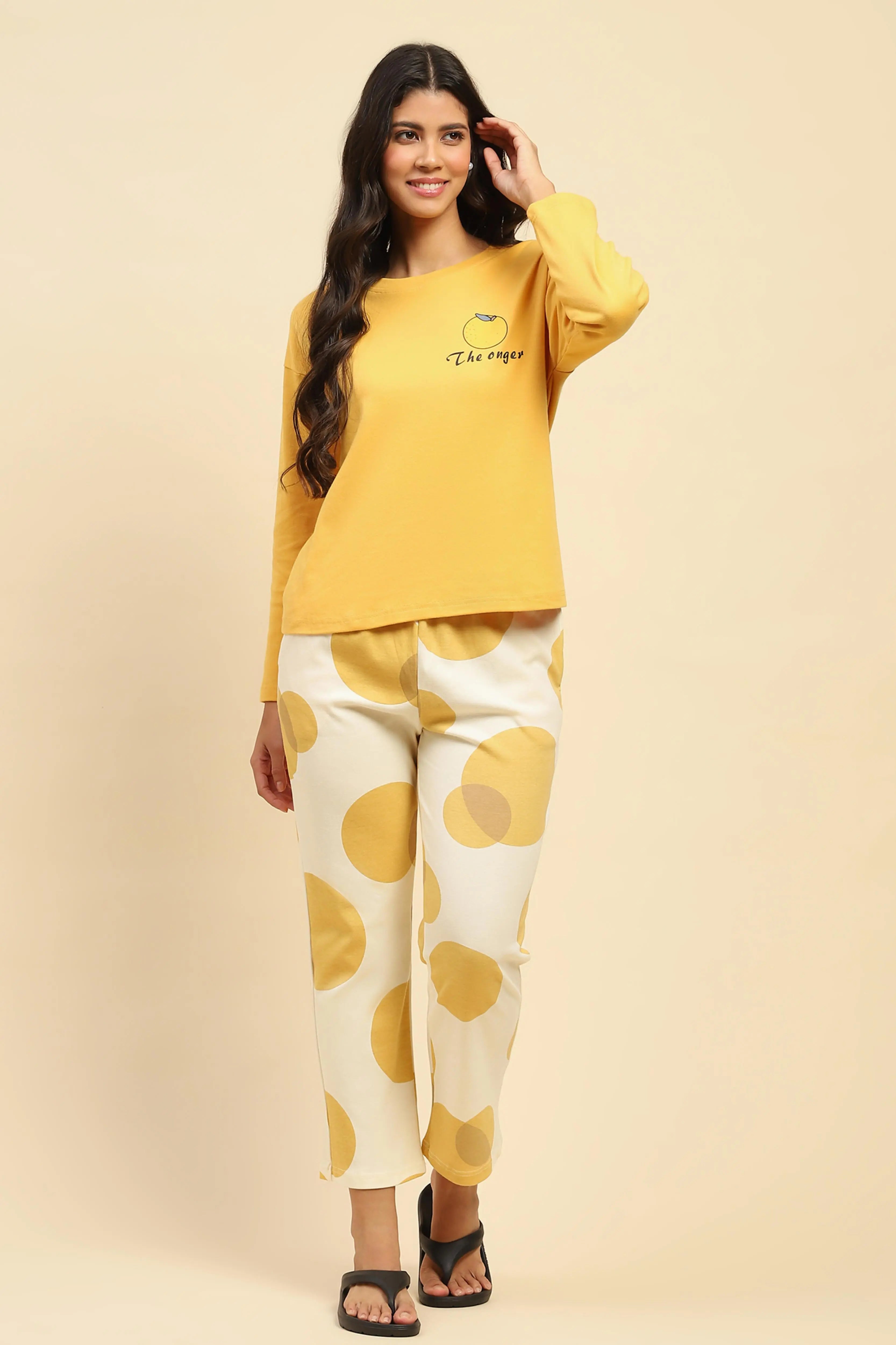 Yellow Printed Cotton Nightsuit - Global Republic