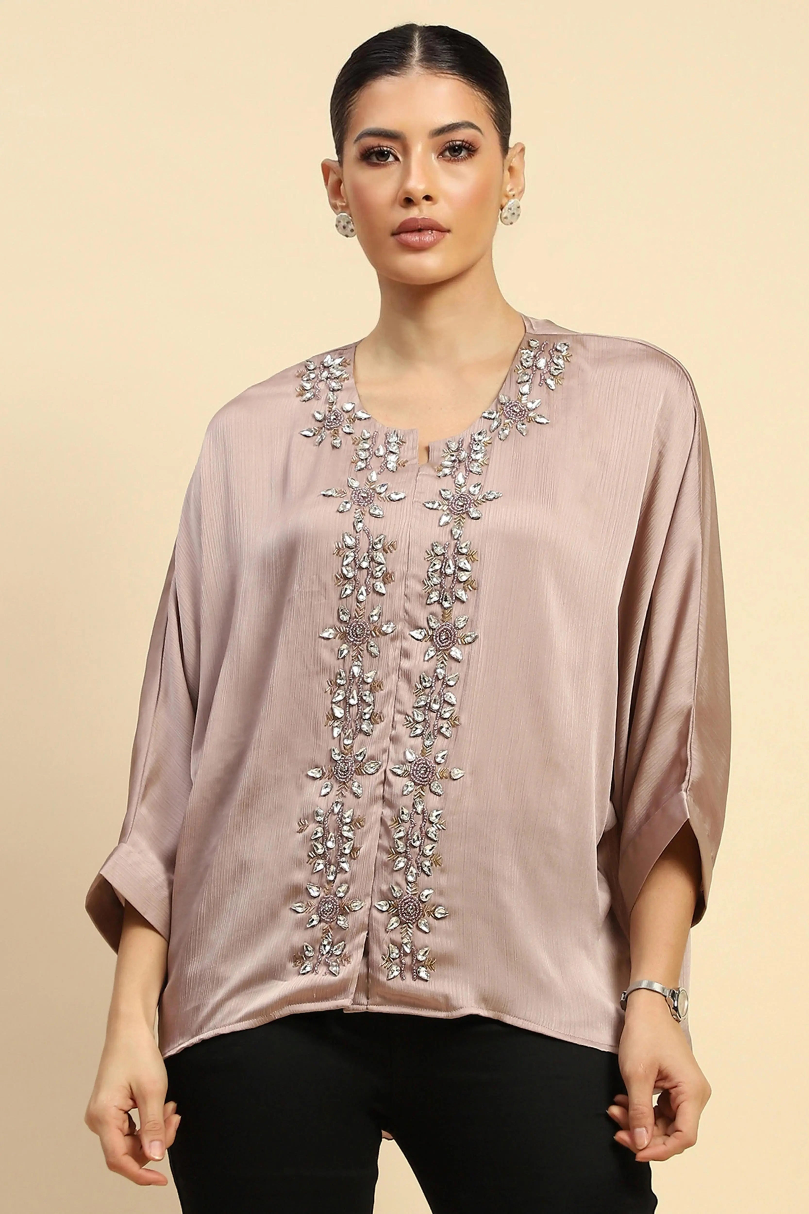 Onion Chiffon Oversized Embellished Top - Global Republic