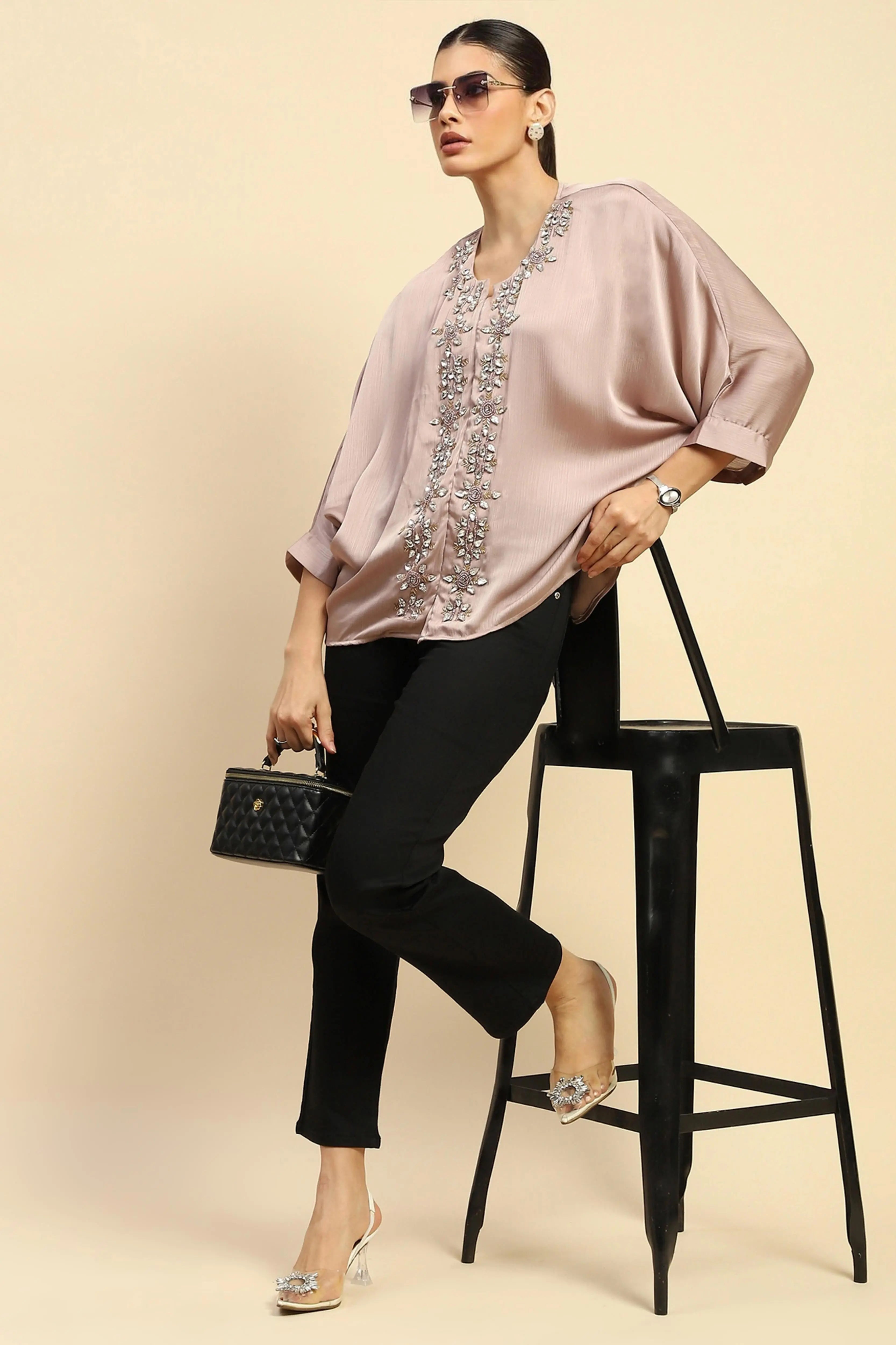 Onion Chiffon Oversized Embellished Top - Global Republic