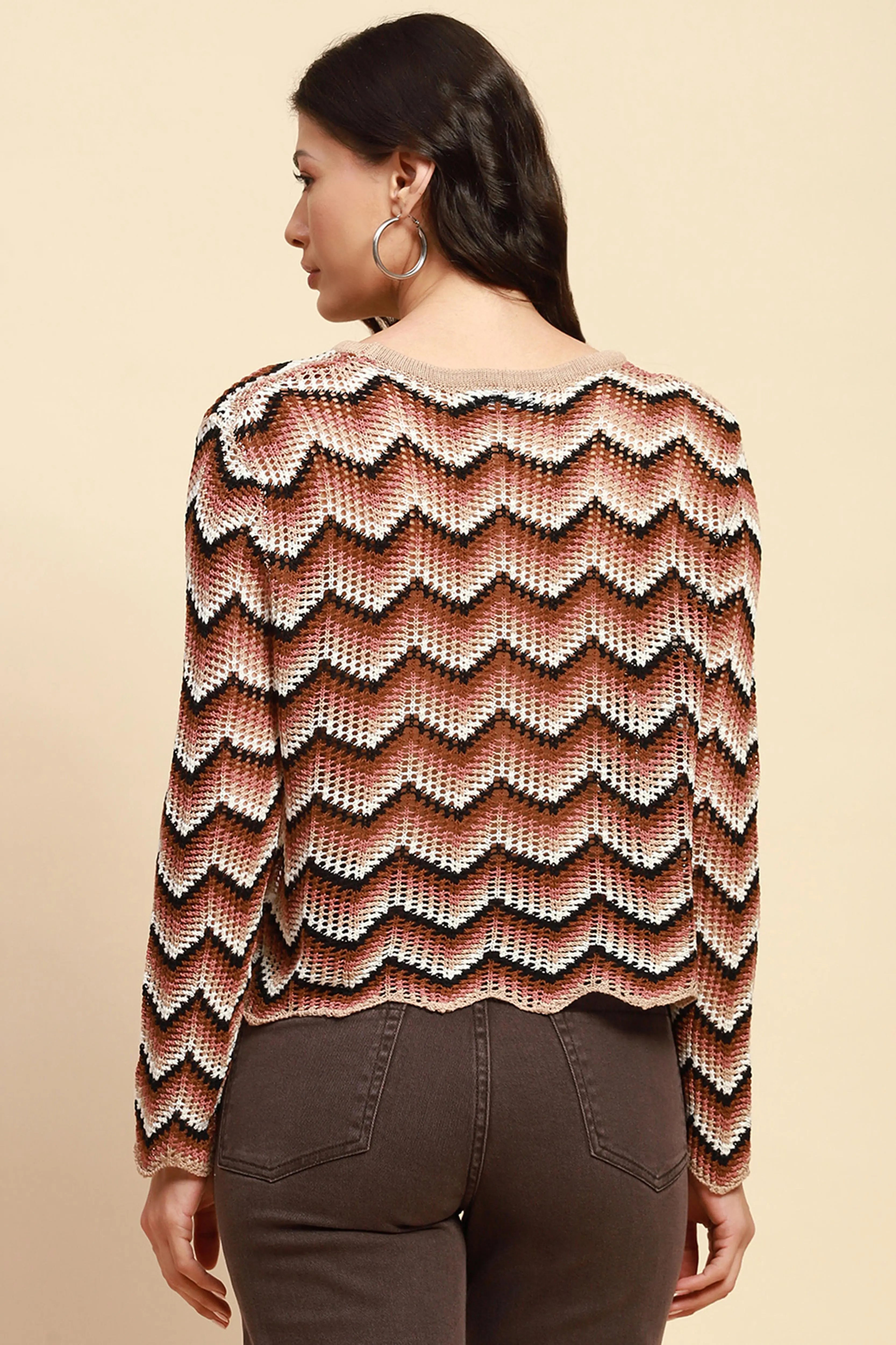 Beige Acrylic Loose Fit Top - Global Republic