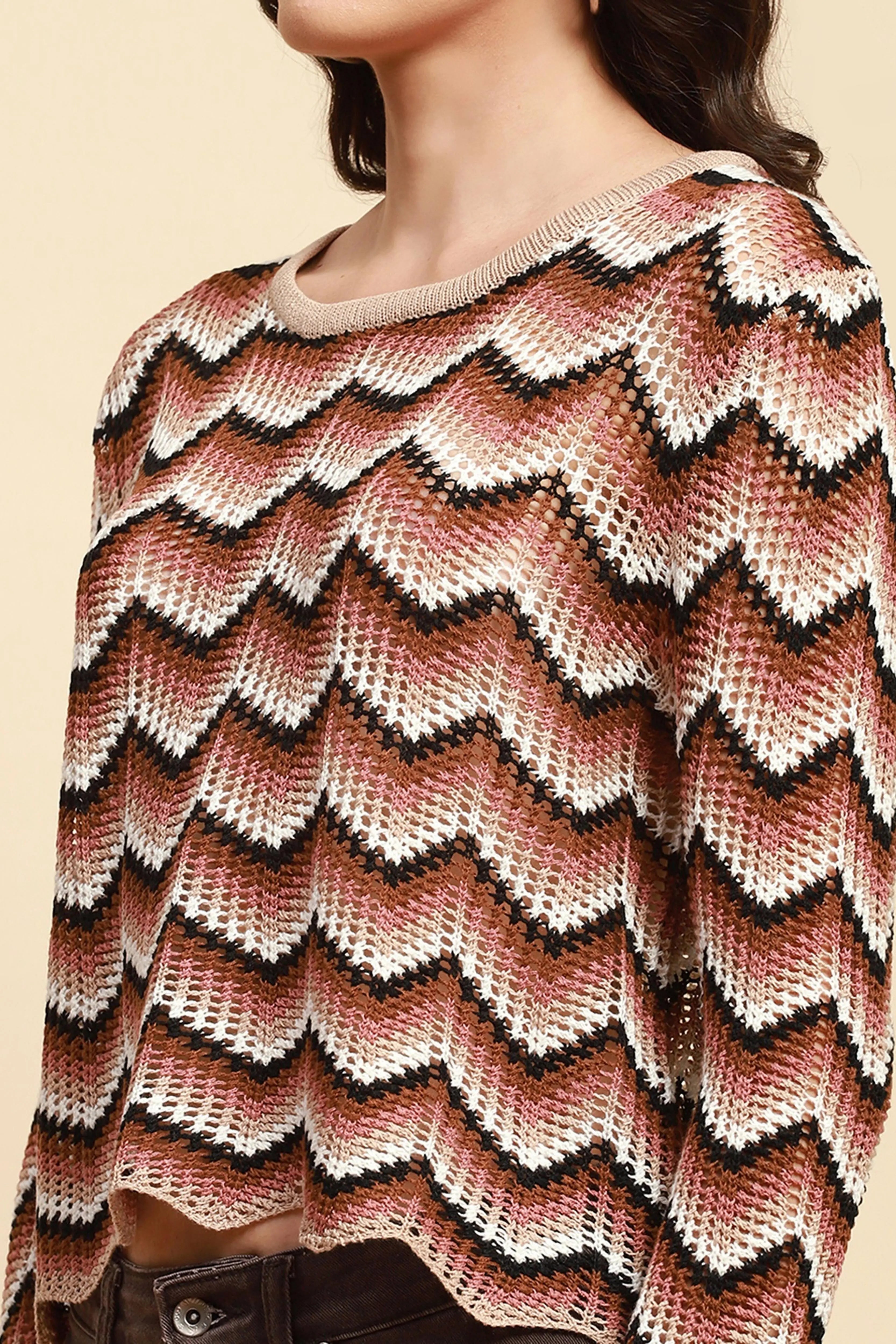 Beige Acrylic Loose Fit Top - Global Republic