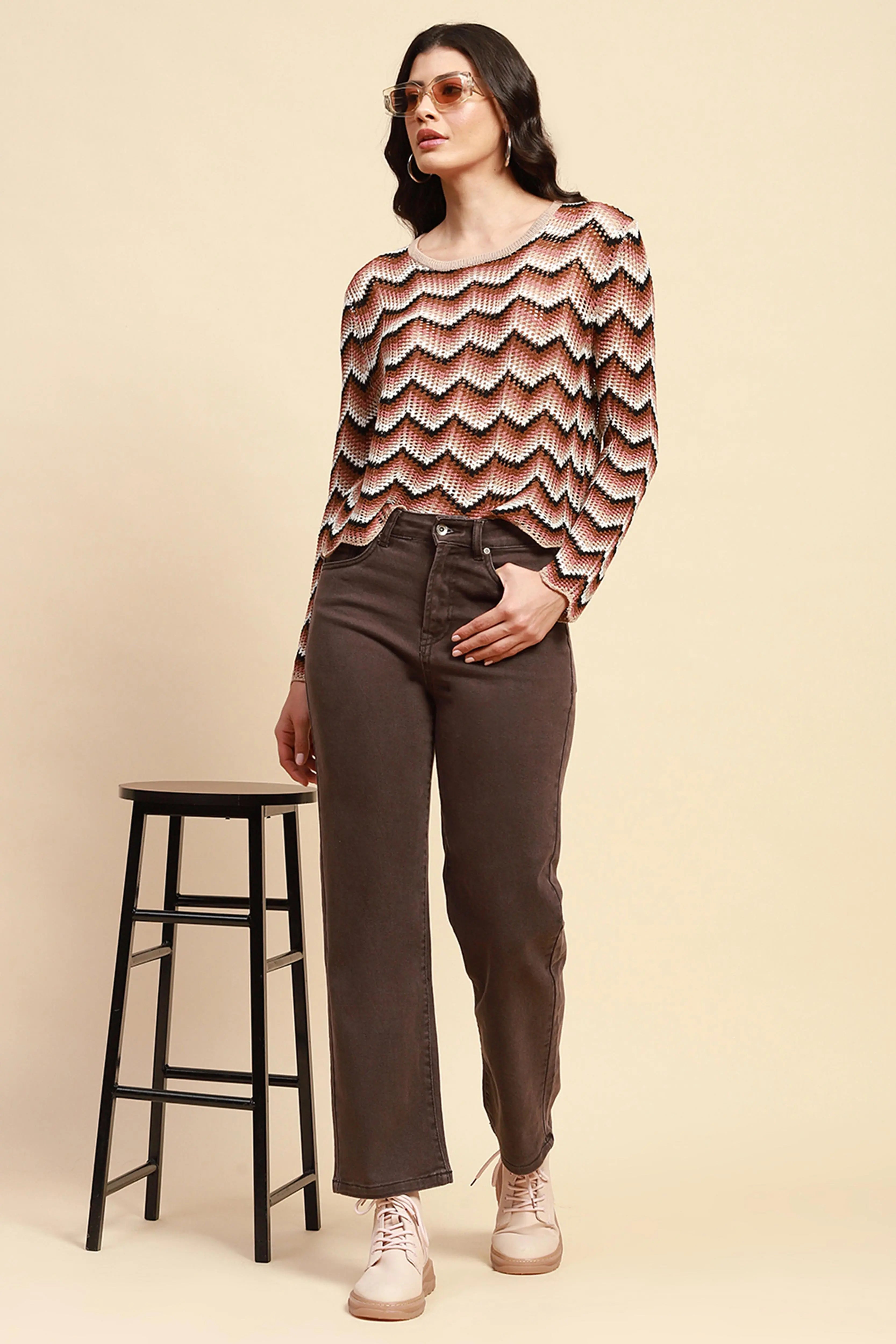 Beige Acrylic Loose Fit Top - Global Republic