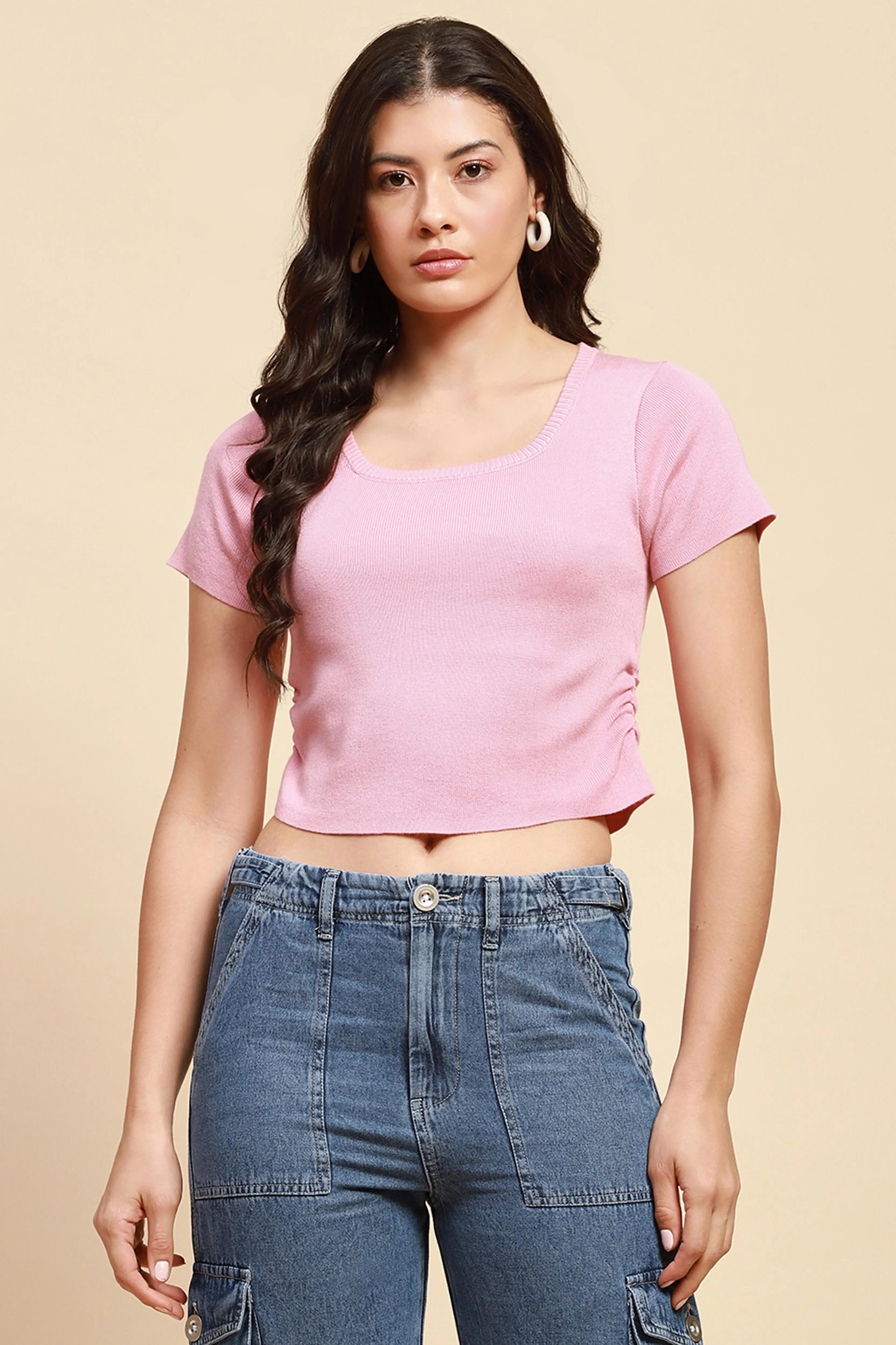 Pink Viscose Blend Crop Top - Global Republic