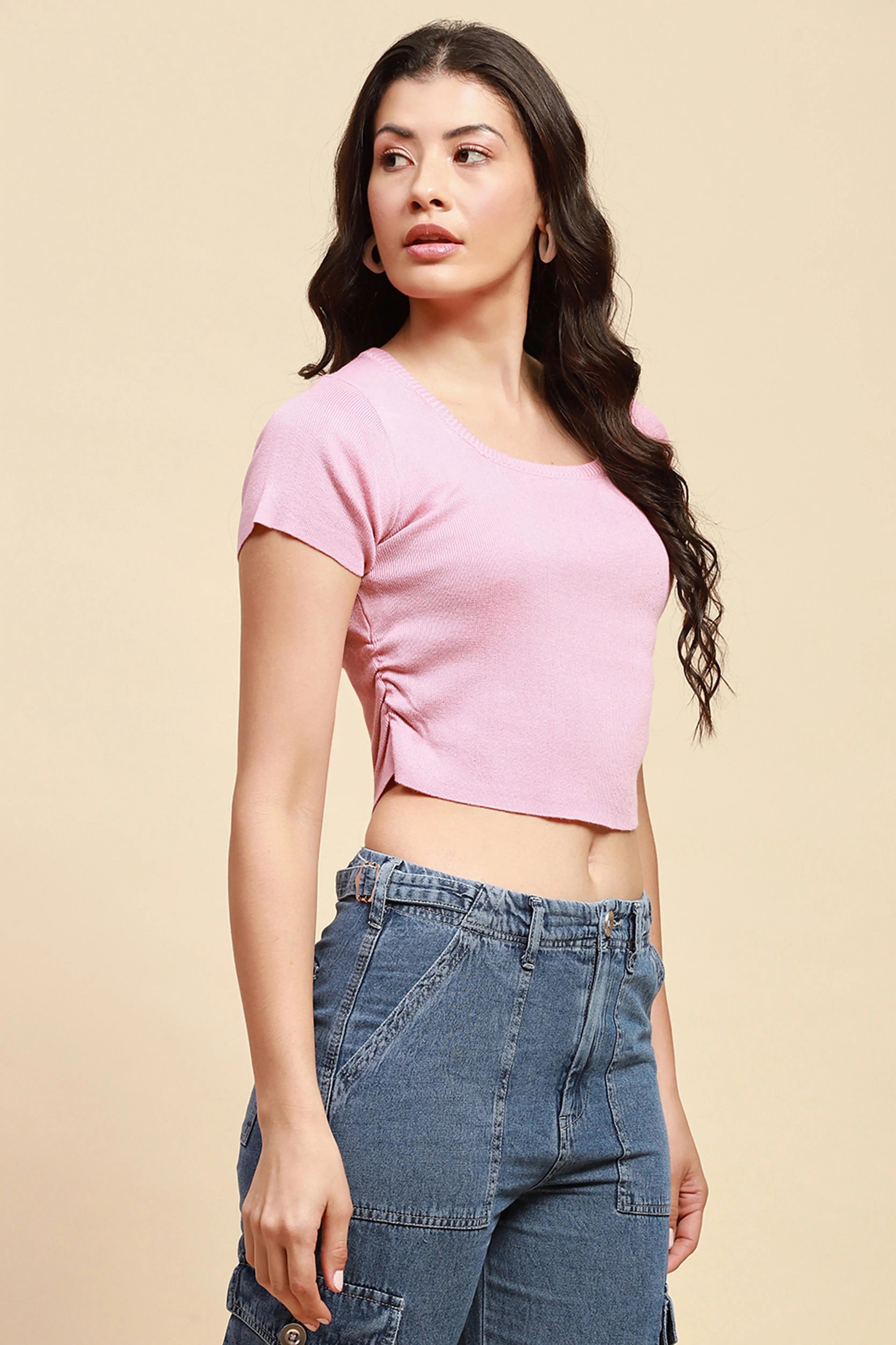 Pink Viscose Blend Crop Top - Global Republic