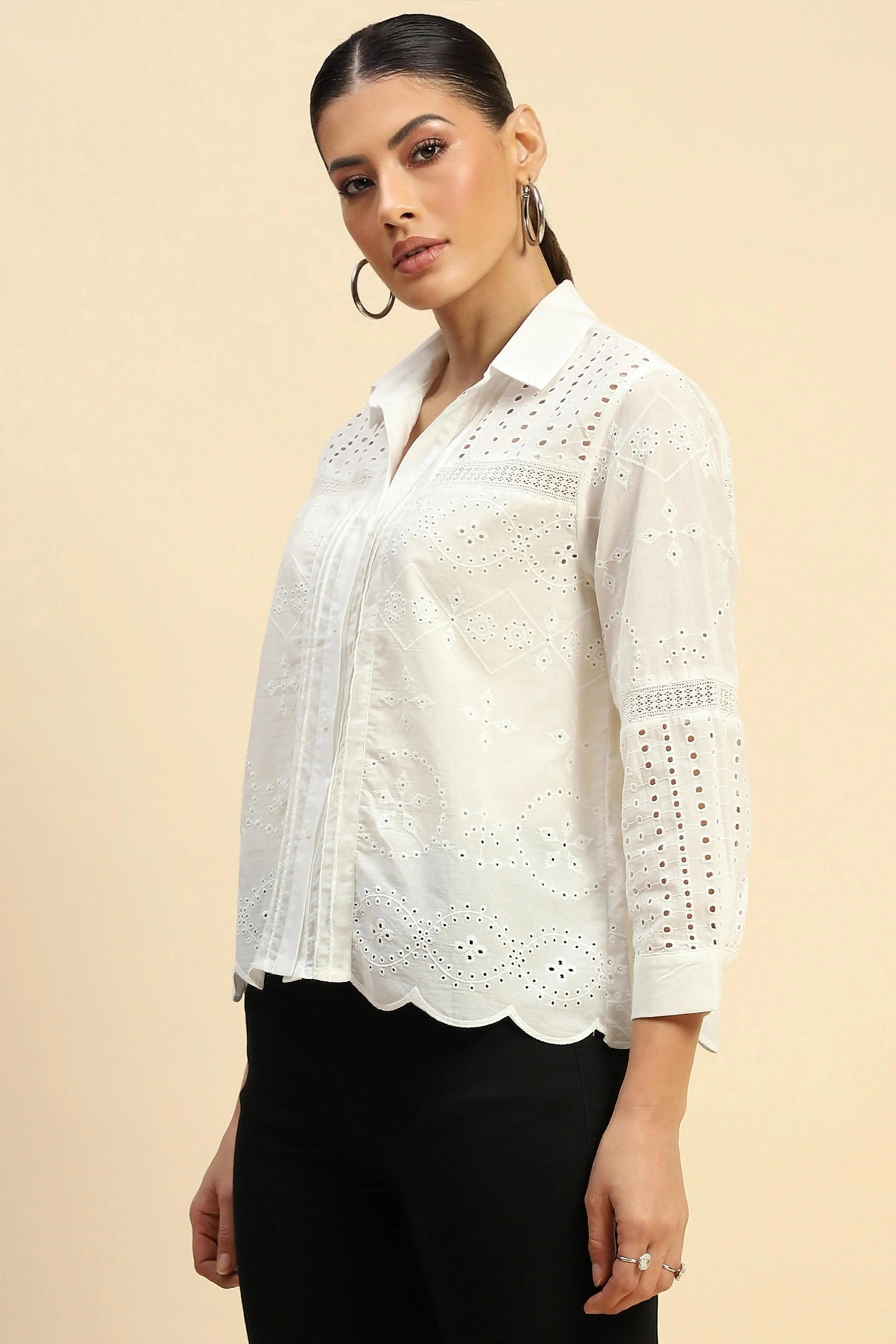 Schiffli Embroidered Loose Fit Shirt - Global Republic