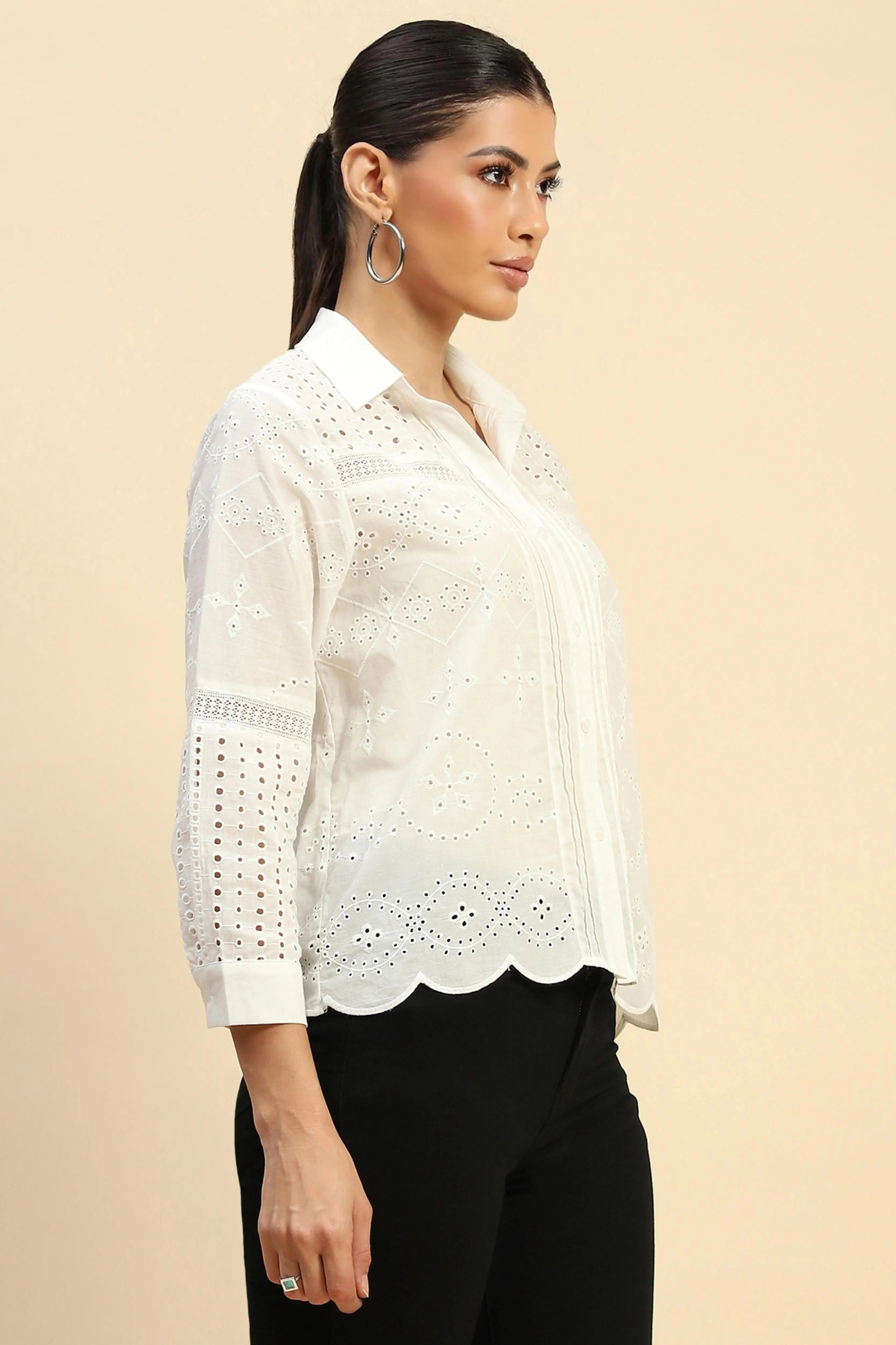 Schiffli Embroidered Loose Fit Shirt - Global Republic