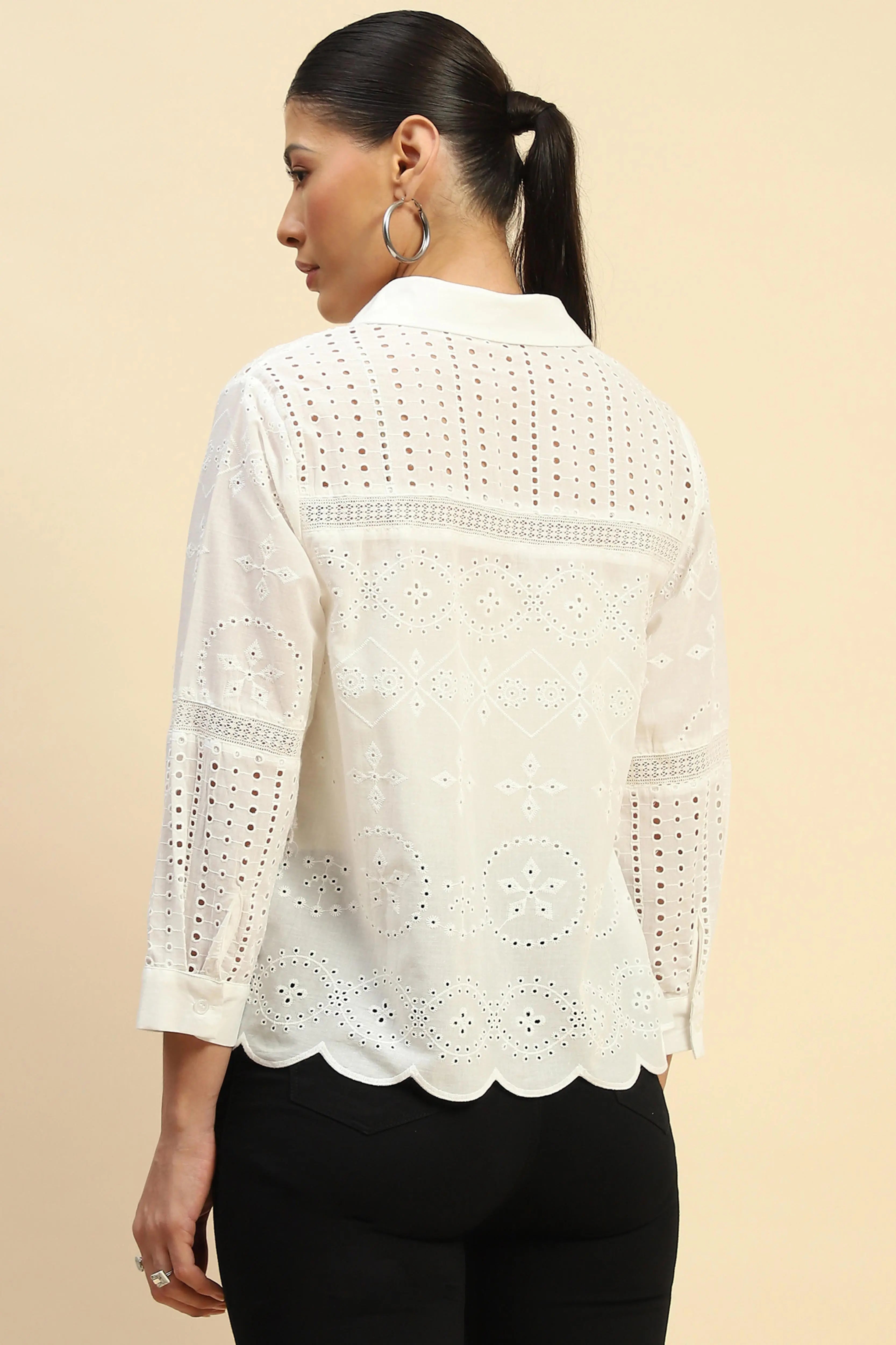 Schiffli Embroidered Loose Fit Shirt - Global Republic