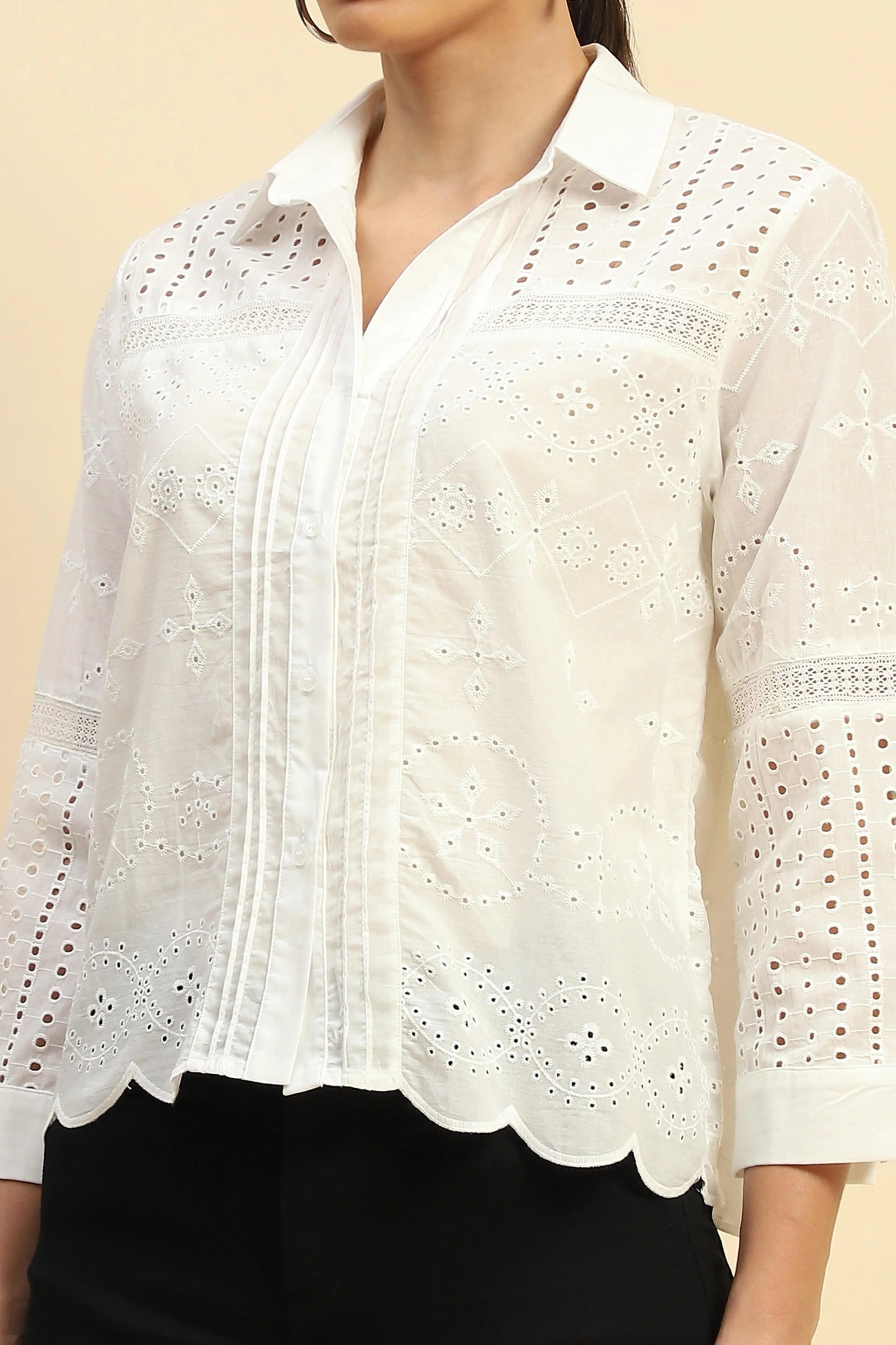 Schiffli Embroidered Loose Fit Shirt - Global Republic