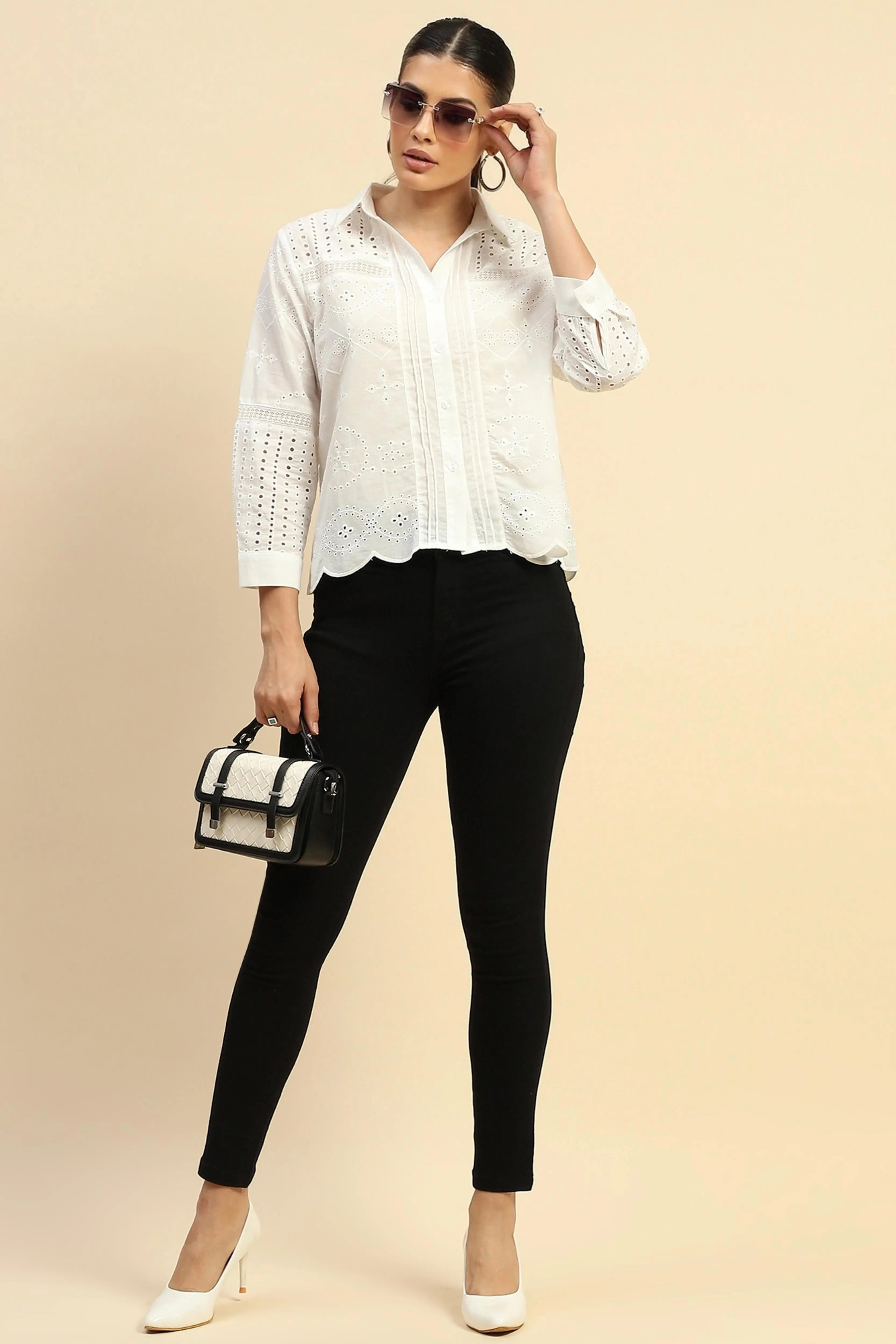 Schiffli Embroidered Loose Fit Shirt - Global Republic