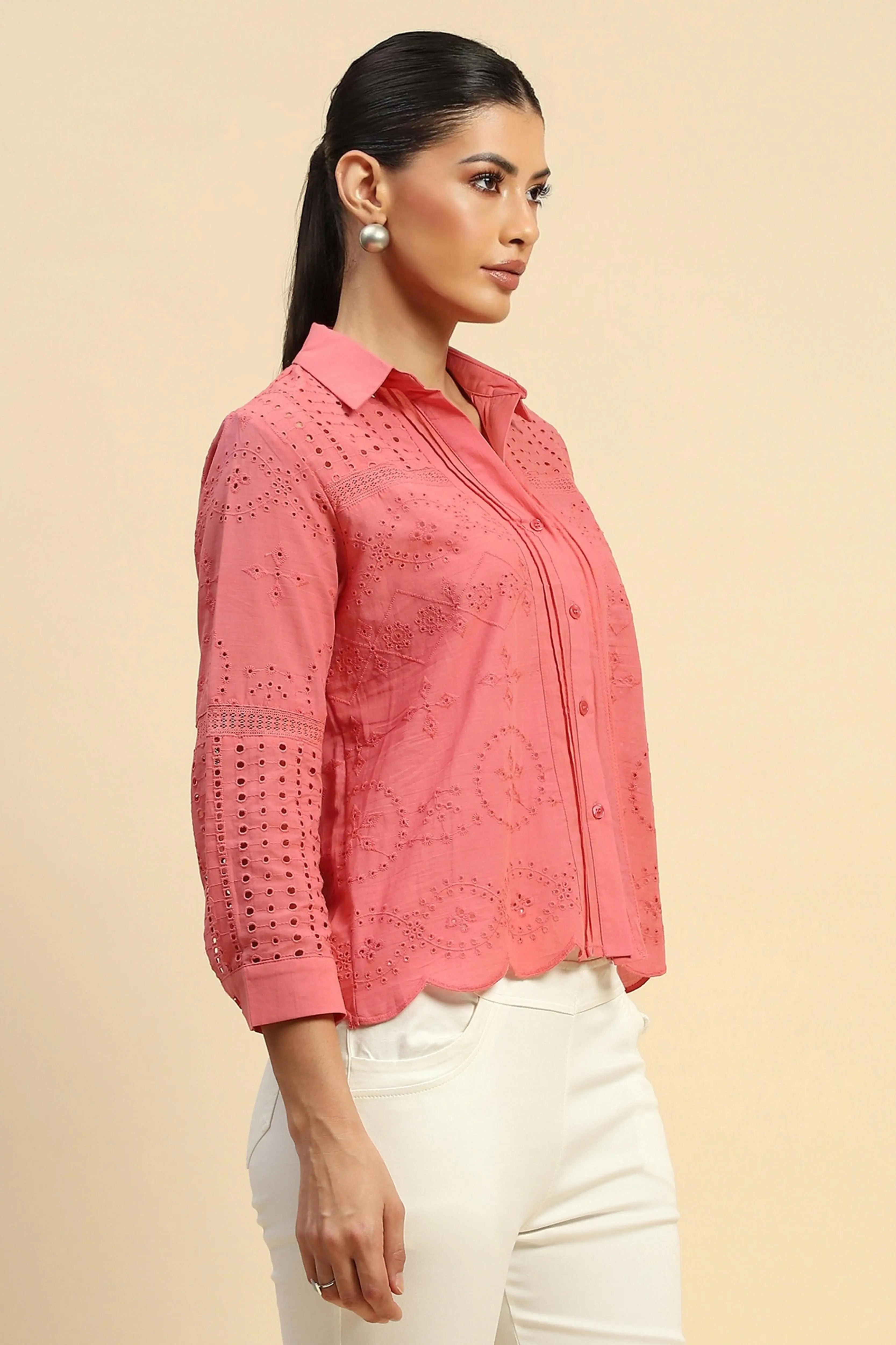 Schiffli  Embroidered Loose Fit Shirt - Global Republic