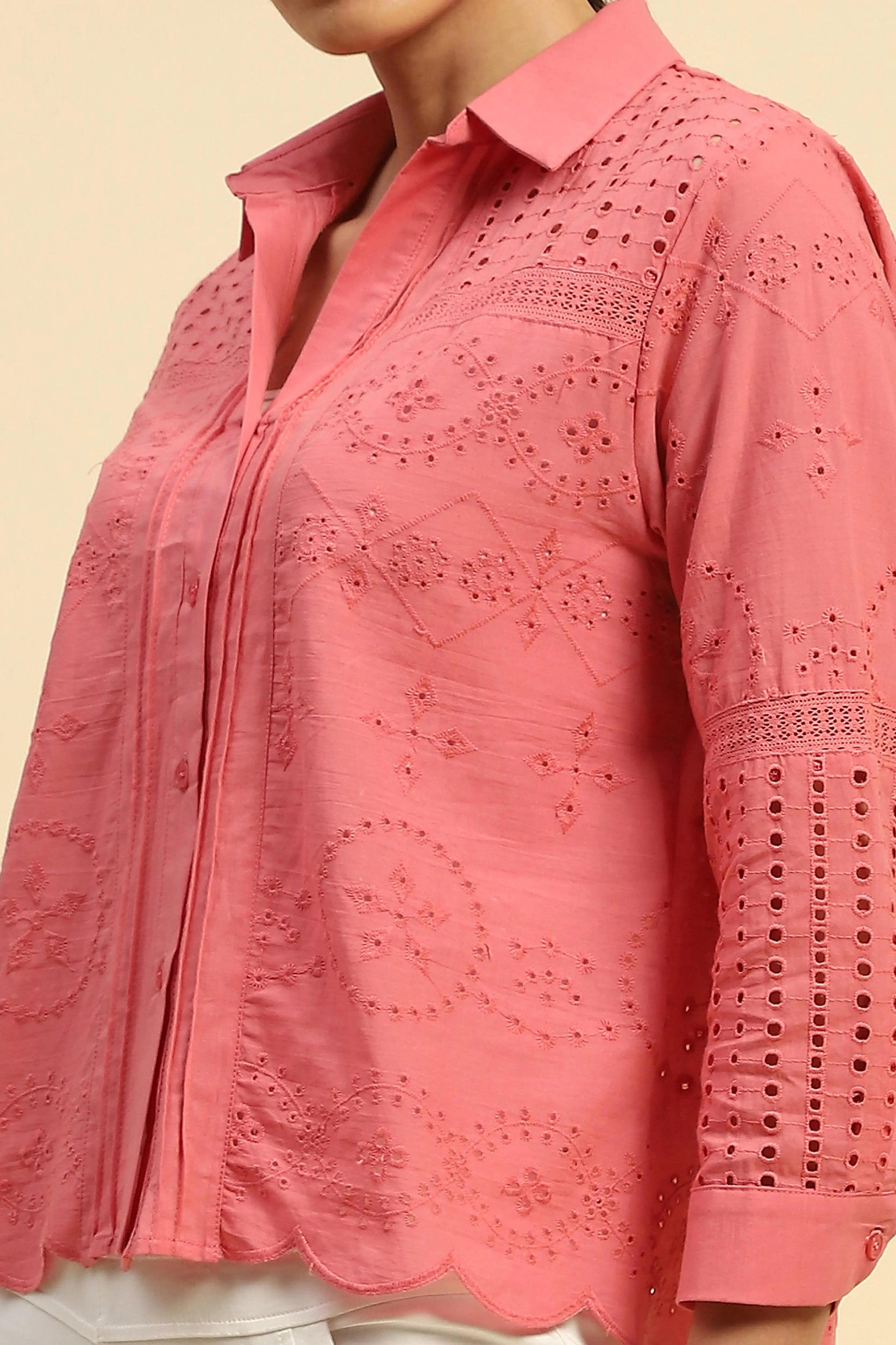 Schiffli  Embroidered Loose Fit Shirt - Global Republic