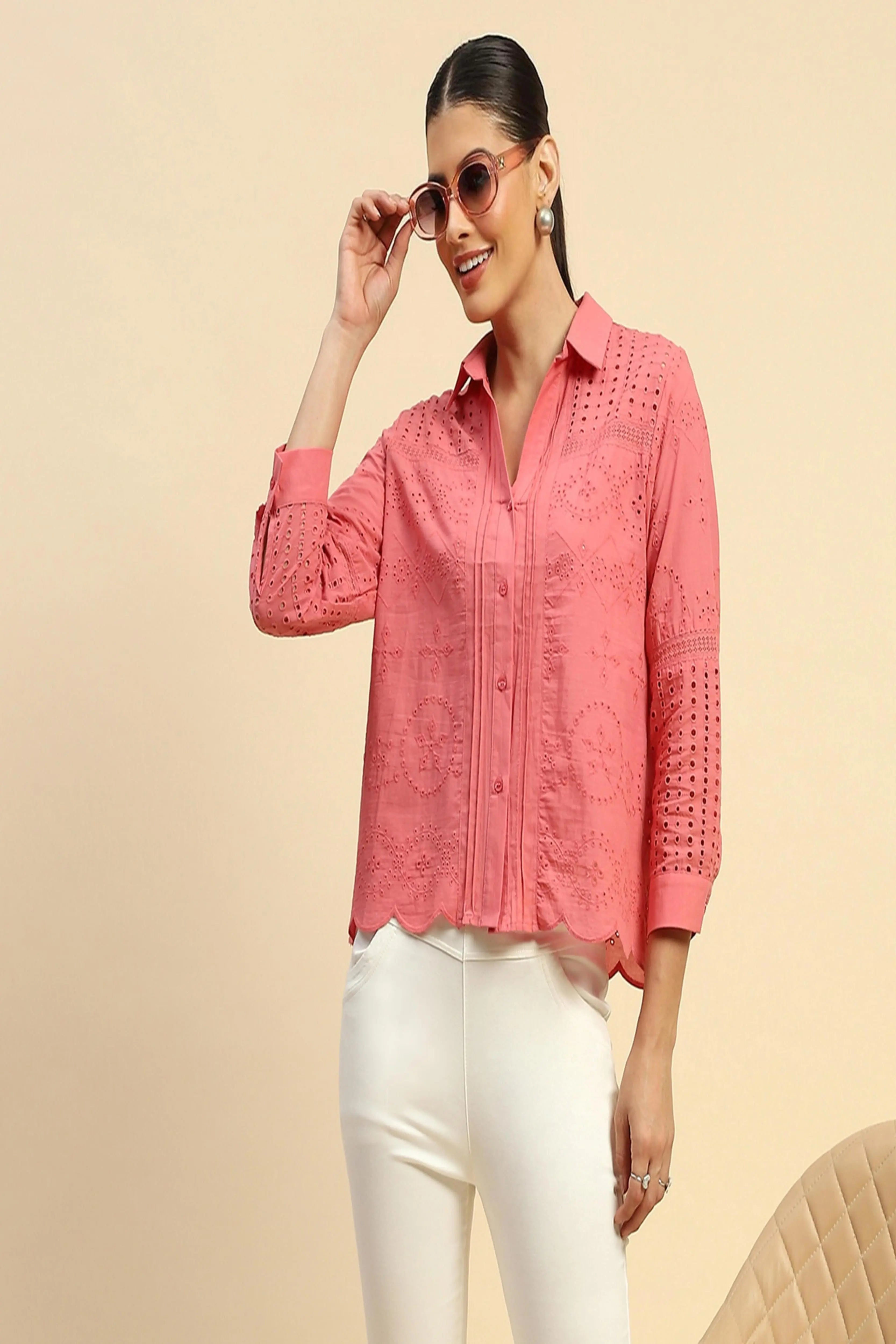 Schiffli Embroidered Loose Fit Shirt - Global Republic