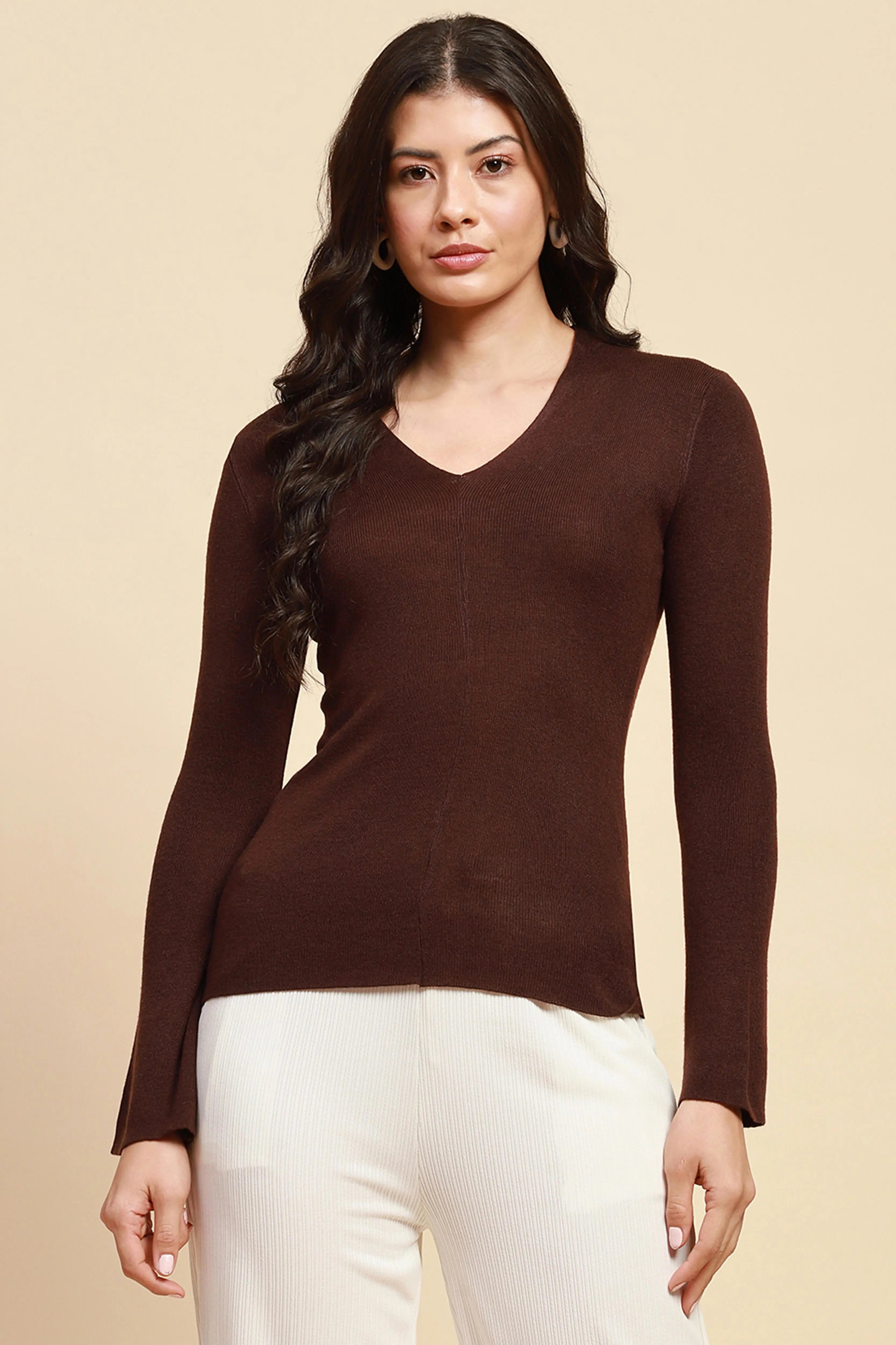 Brown  Slim Fit Winter Top - Global Republic