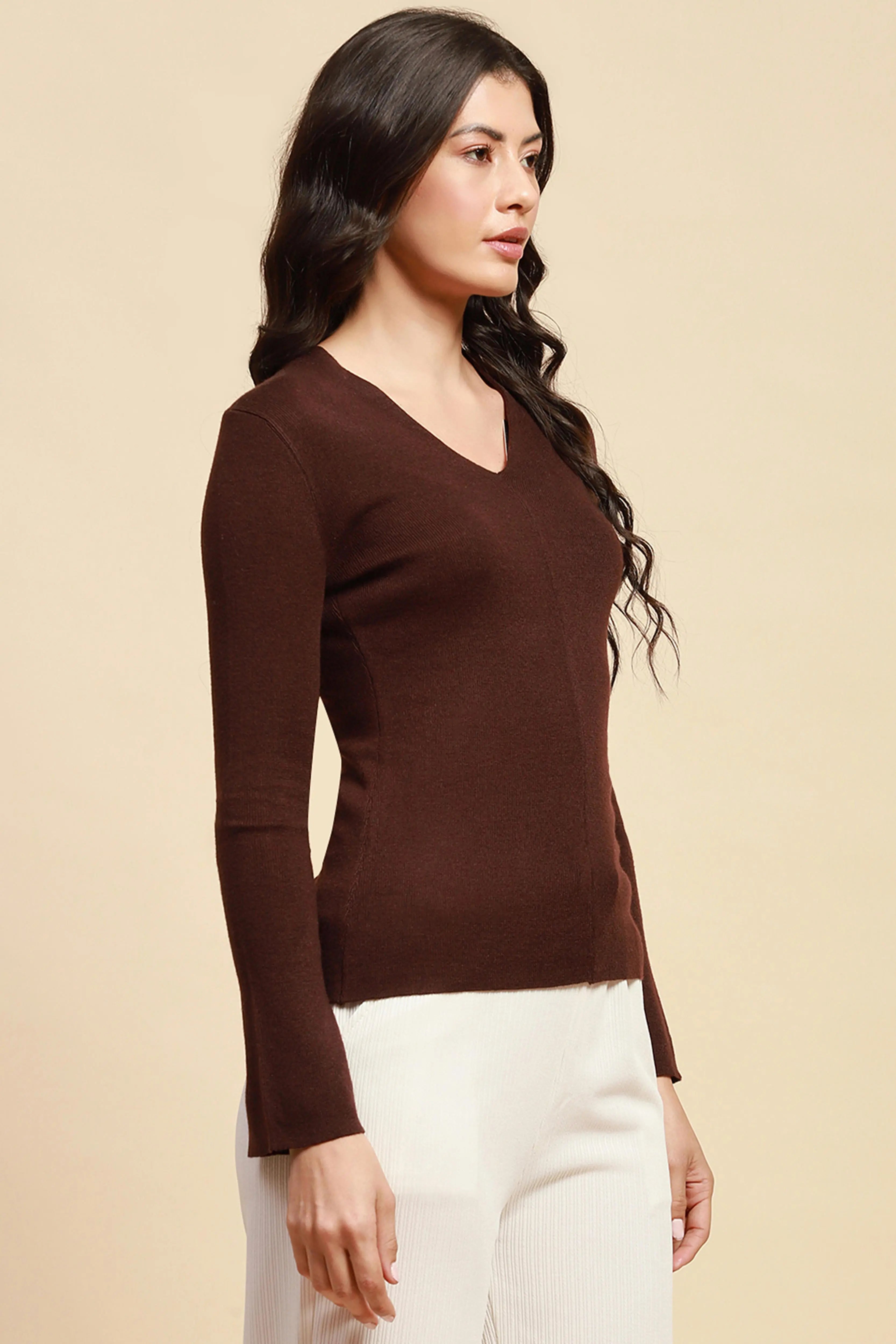 Brown  Slim Fit Winter Top - Global Republic
