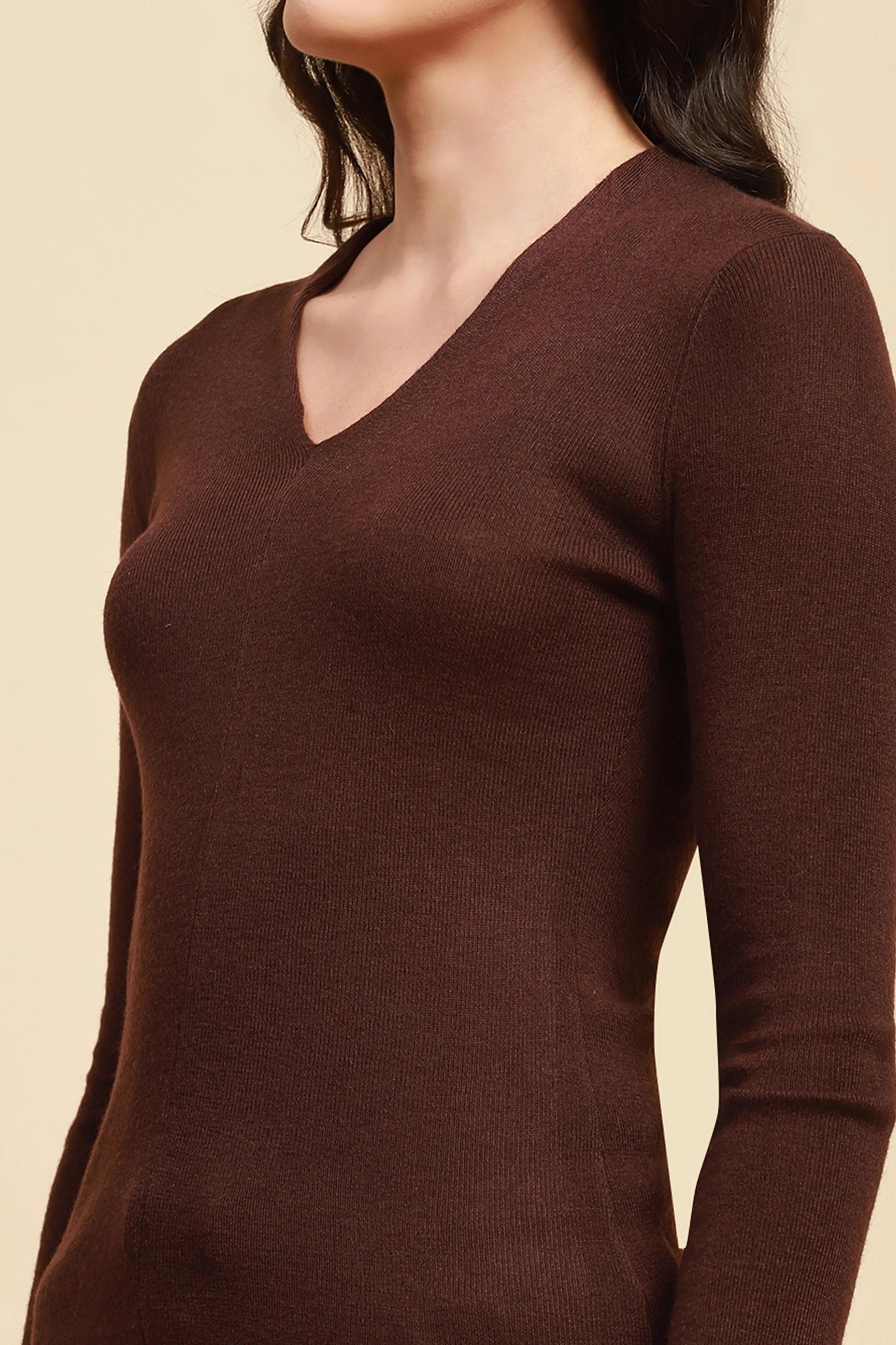 Brown  Slim Fit Winter Top - Global Republic