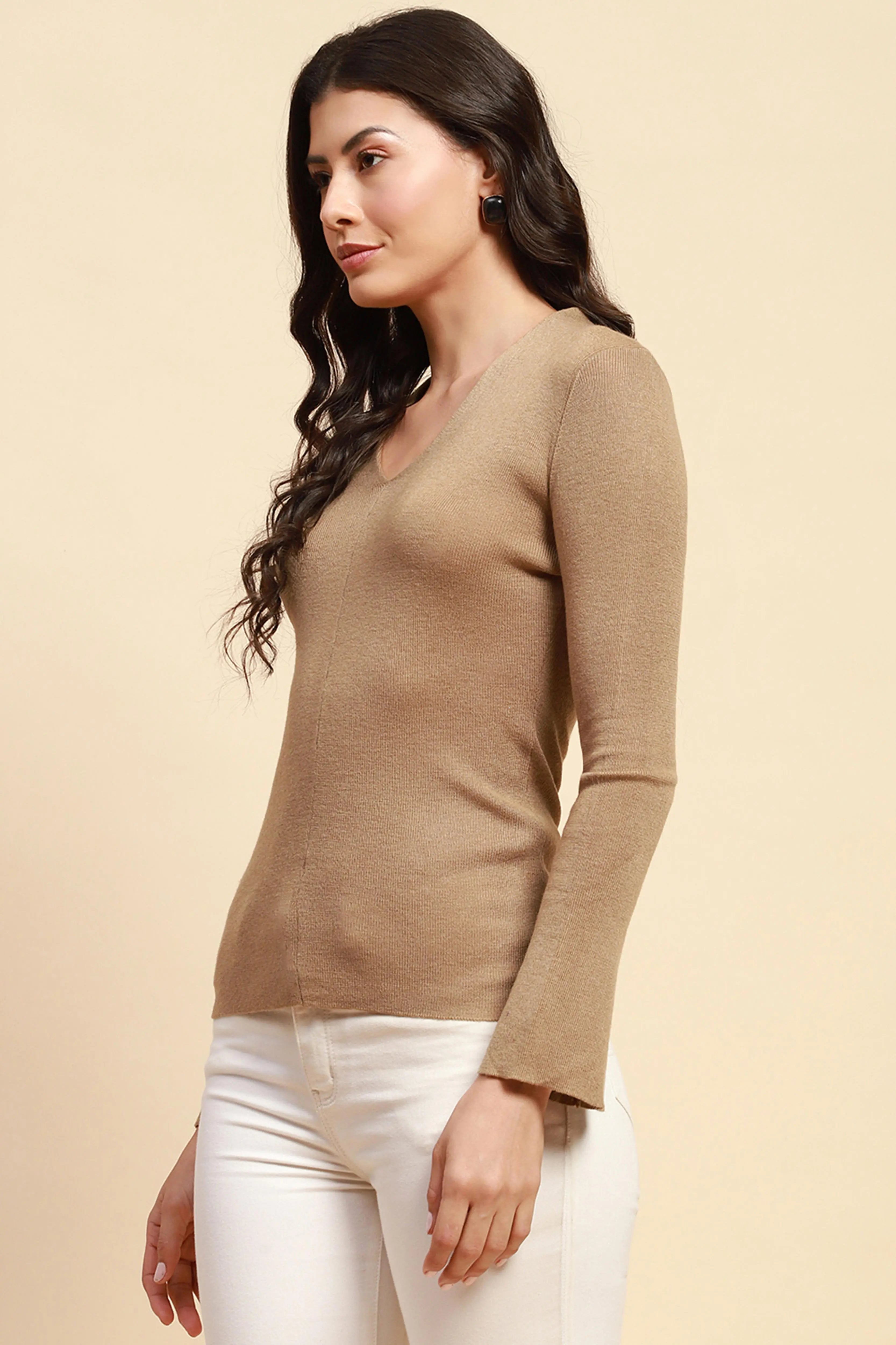 Khaki  Slim Fit Winter Top - Global Republic