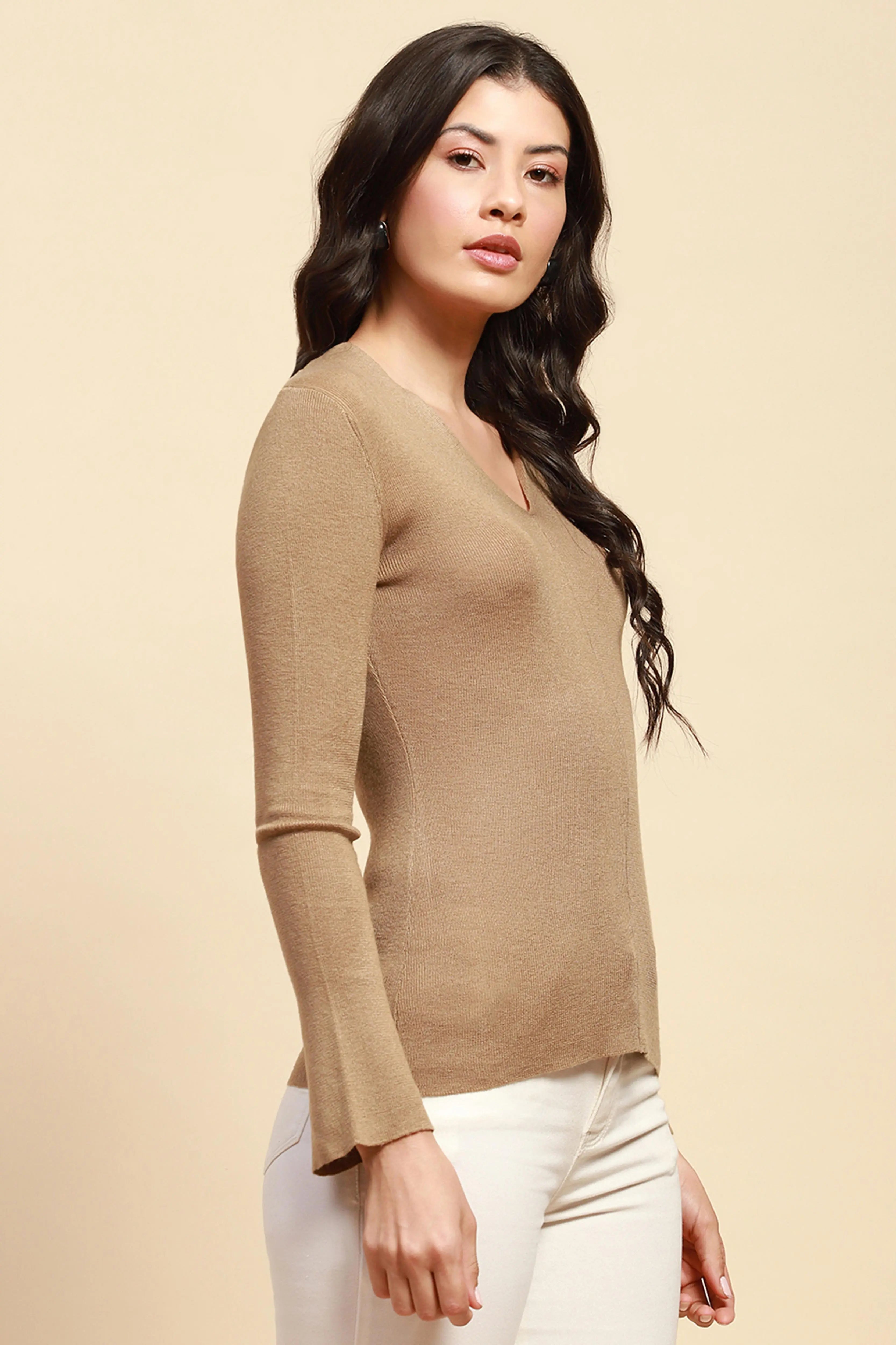 Khaki  Slim Fit Winter Top - Global Republic