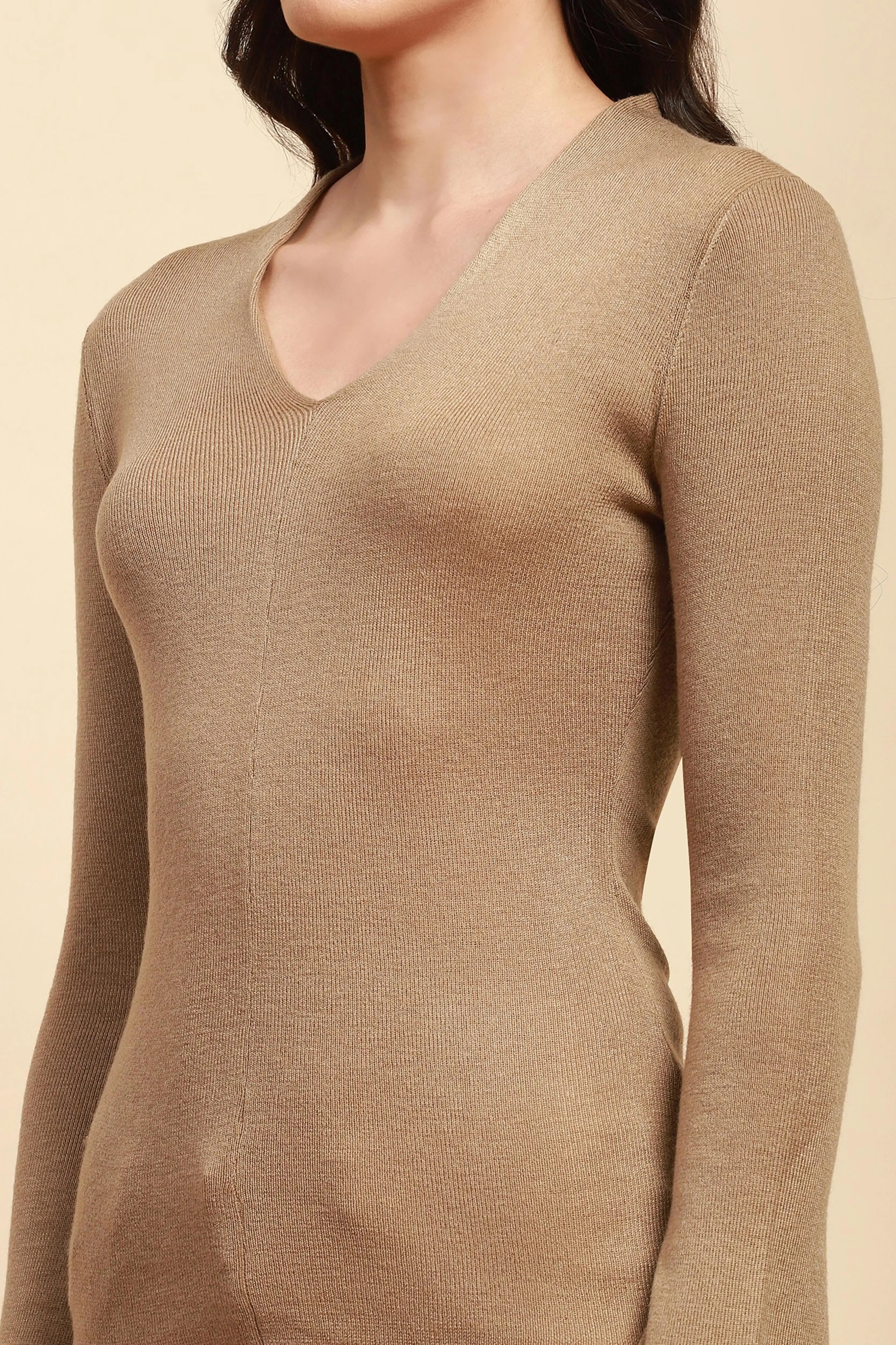 Khaki  Slim Fit Winter Top - Global Republic