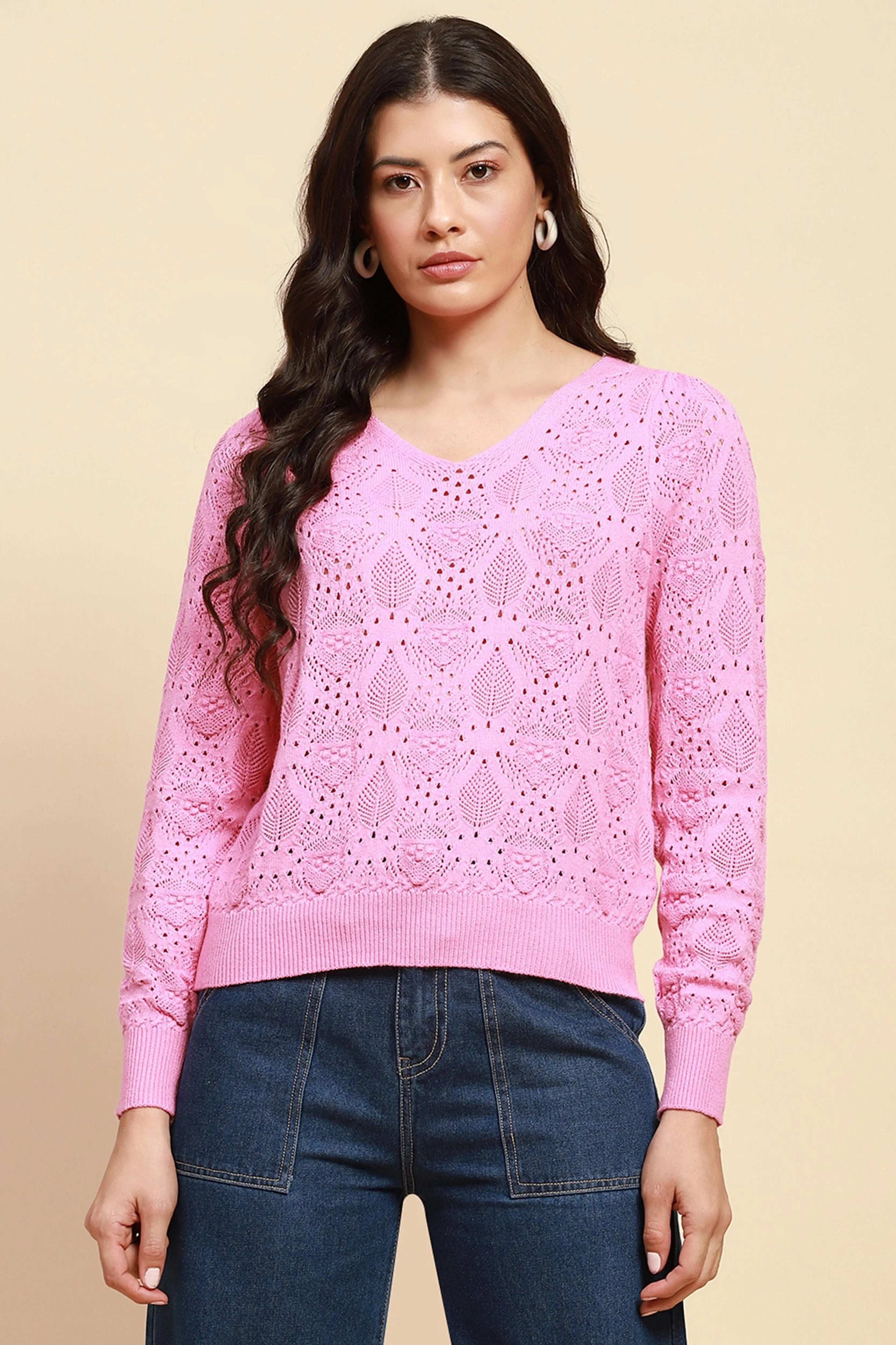 Pink Viscose Blend Loose Pullover - Global Republic