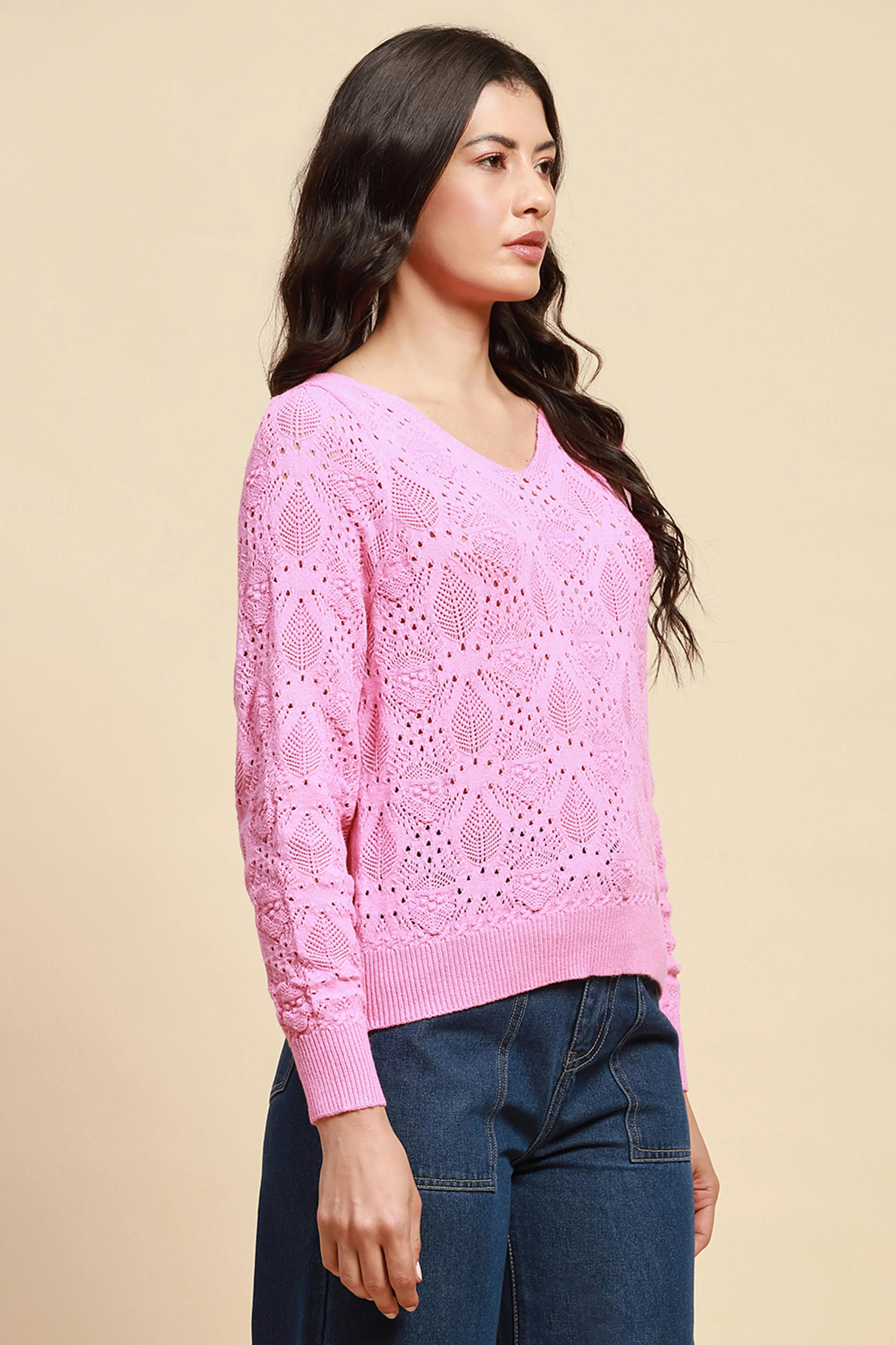 Pink Viscose Blend Loose Pullover - Global Republic