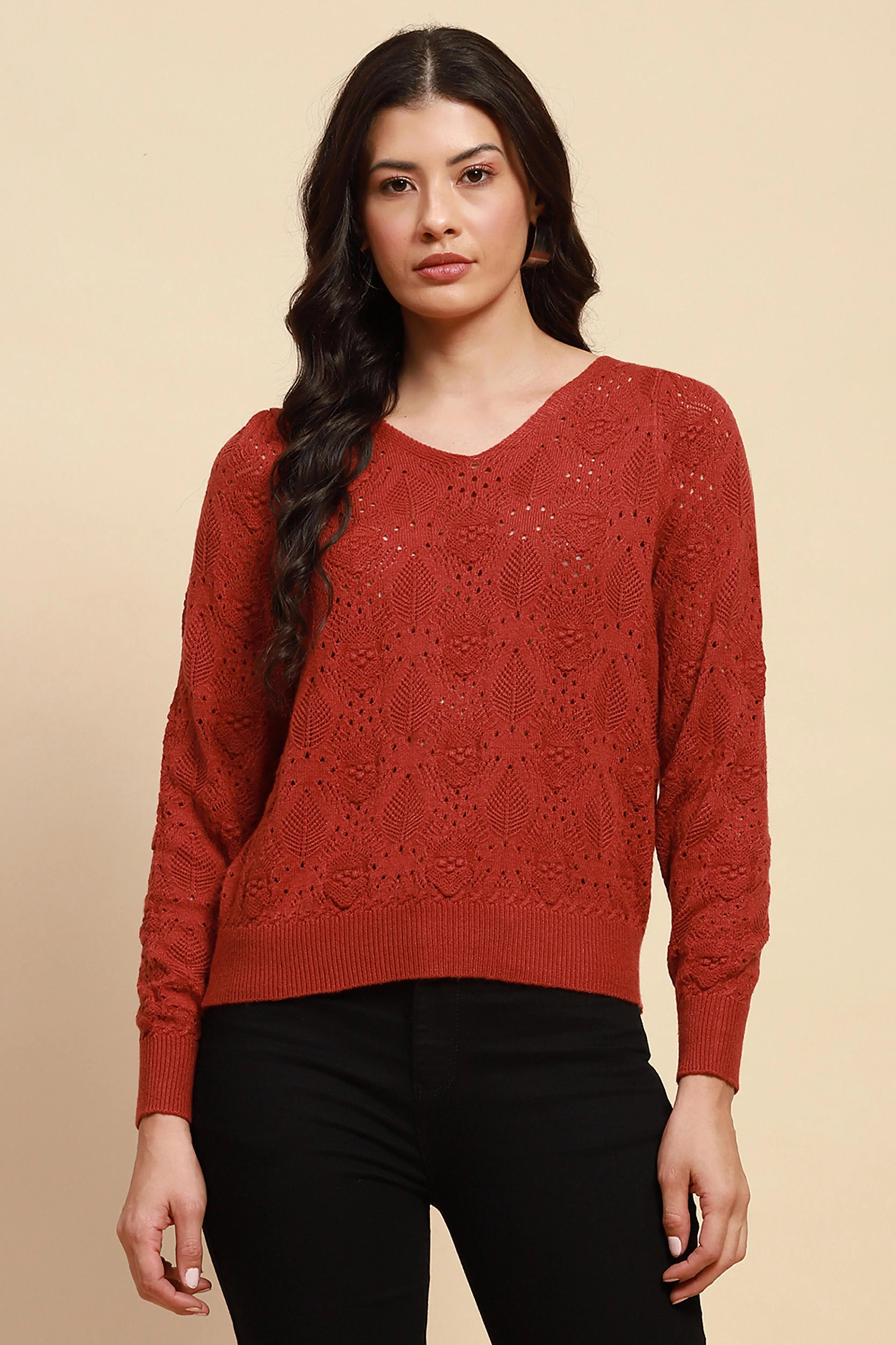 Rust Viscose Relaxed Fit Pullover - Global Republic