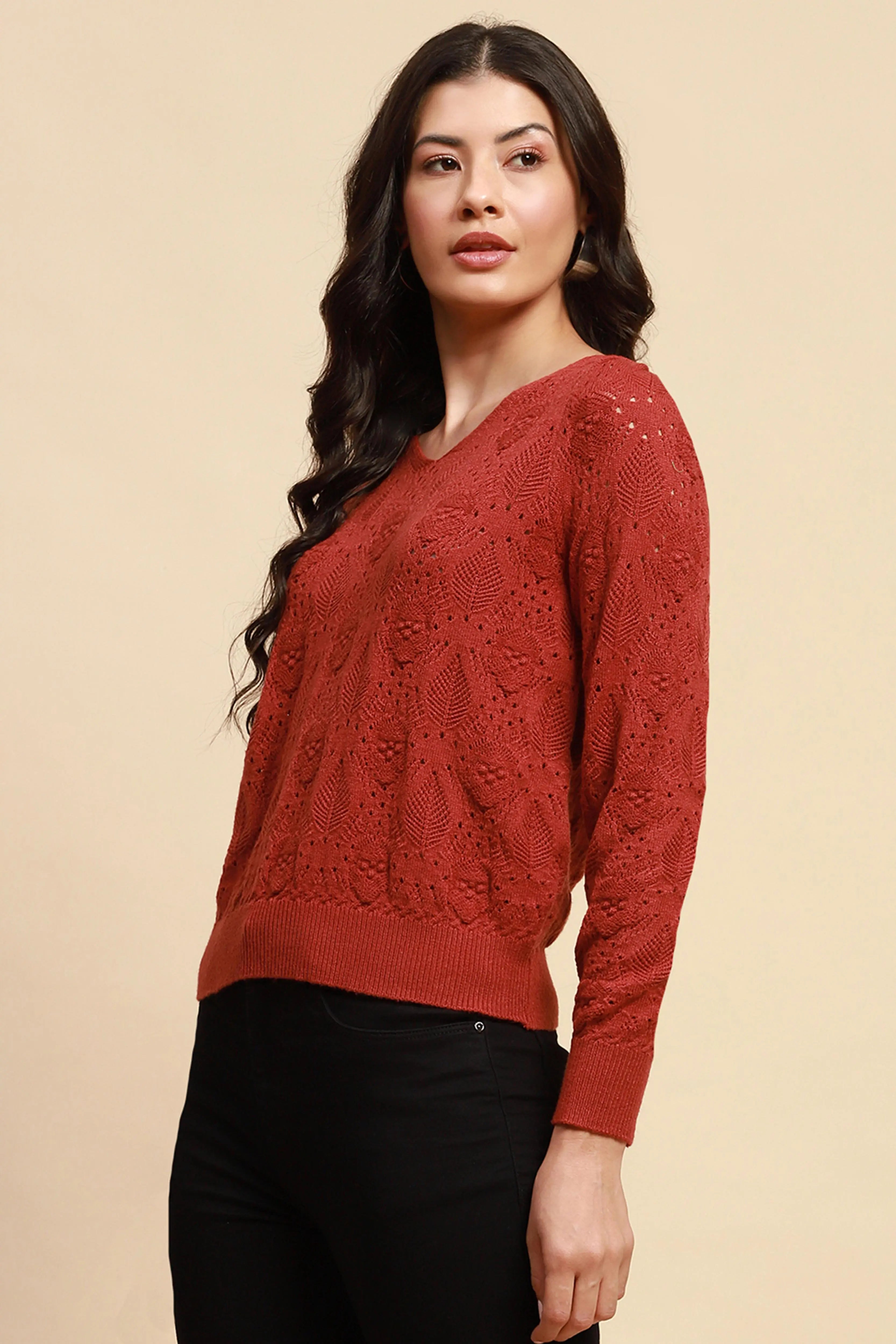 Rust Viscose Relaxed Fit Pullover - Global Republic