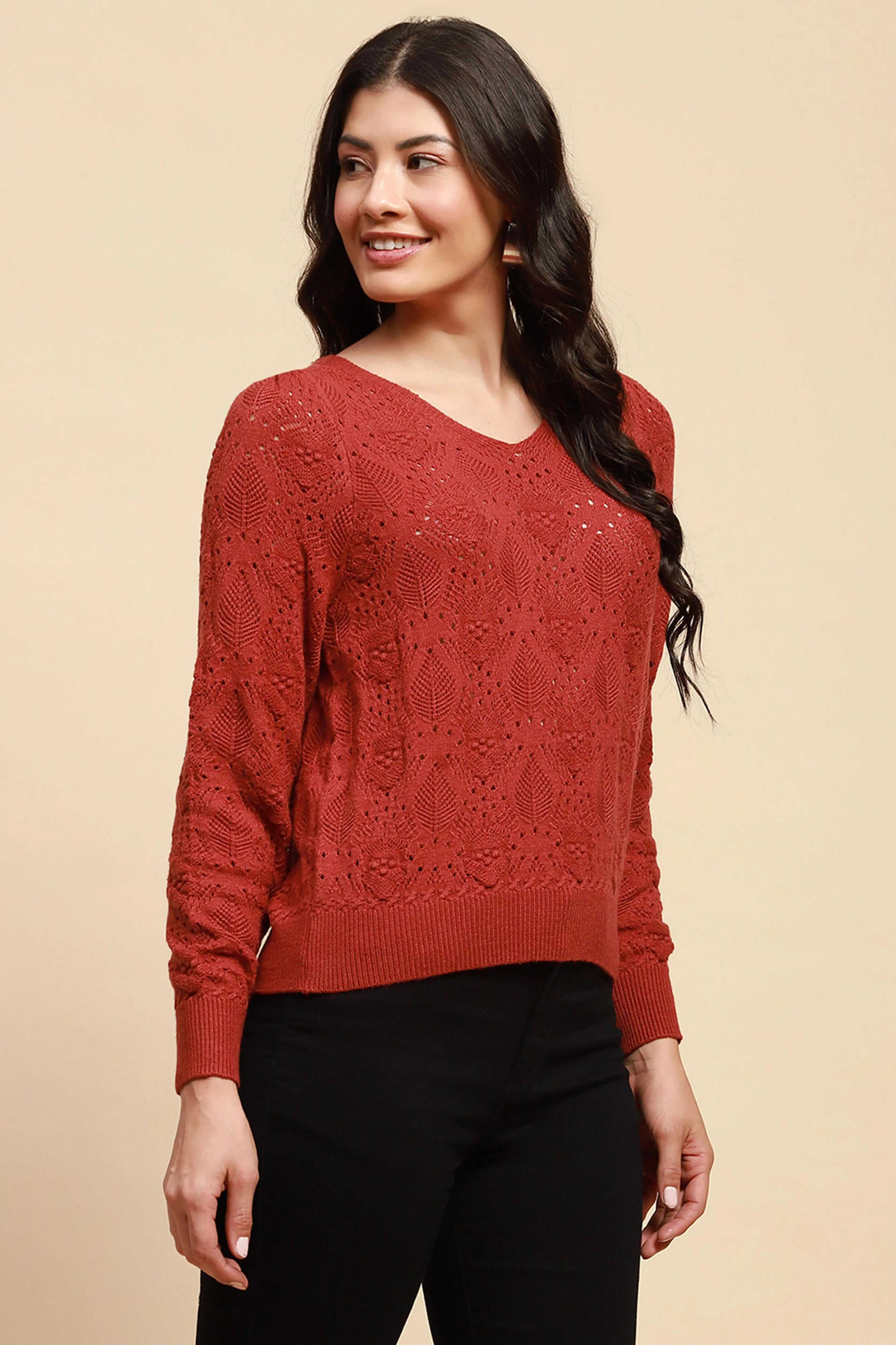 Rust Viscose Relaxed Fit Pullover - Global Republic