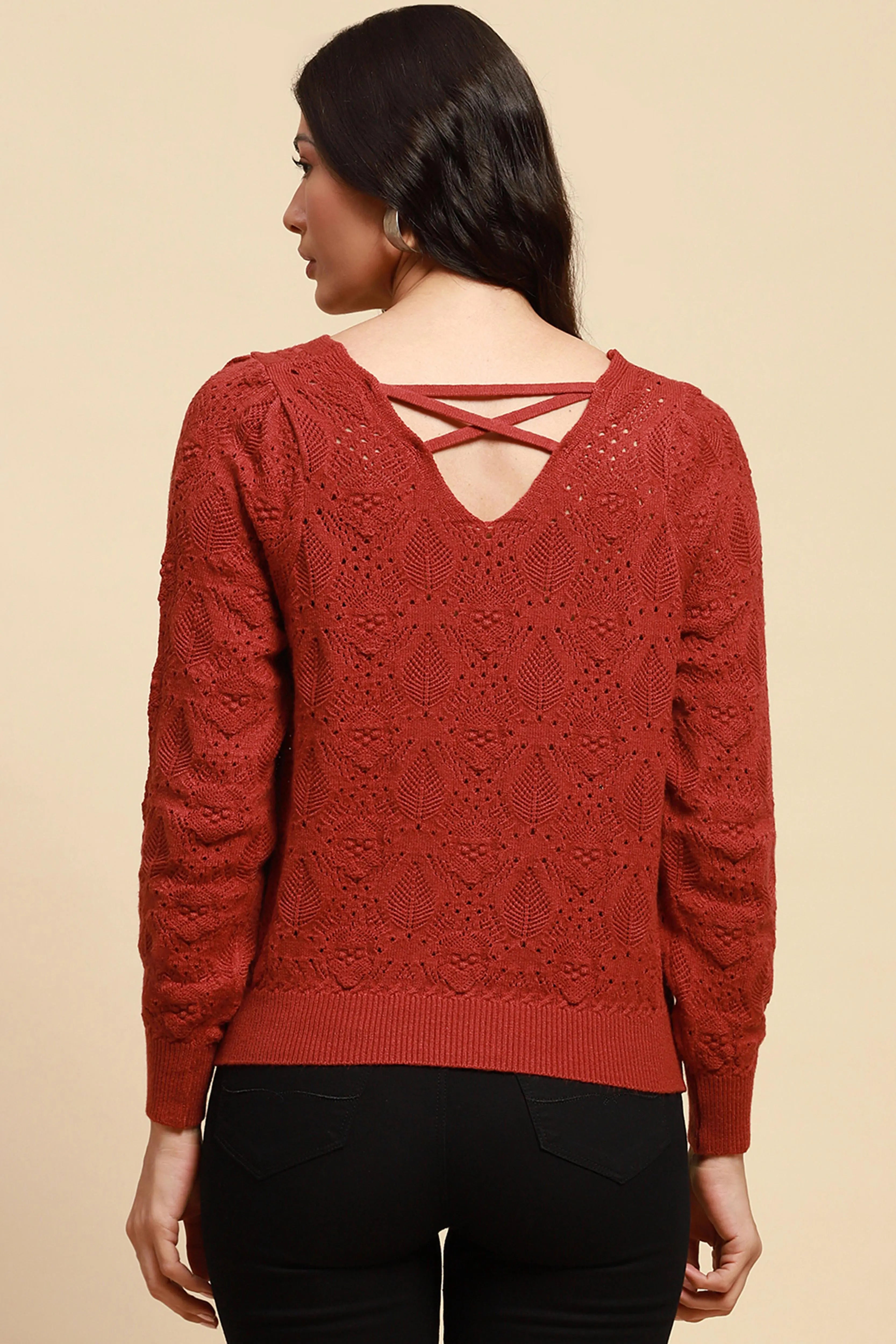 Rust Viscose Relaxed Fit Pullover - Global Republic